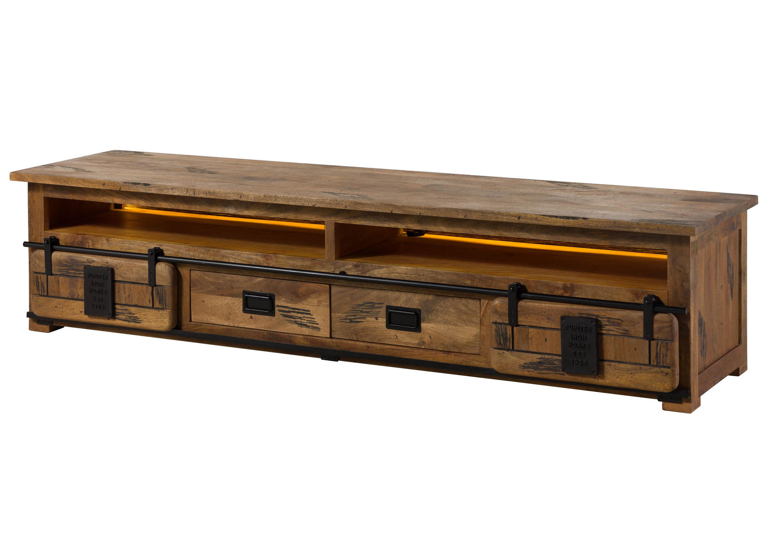 TV-BOARD Mango / Altholz 220x55x50 natur lackiert RAILWAY LUX #132 - Naturfarben, Holz (220/50/55cm) - Massivmoebel24