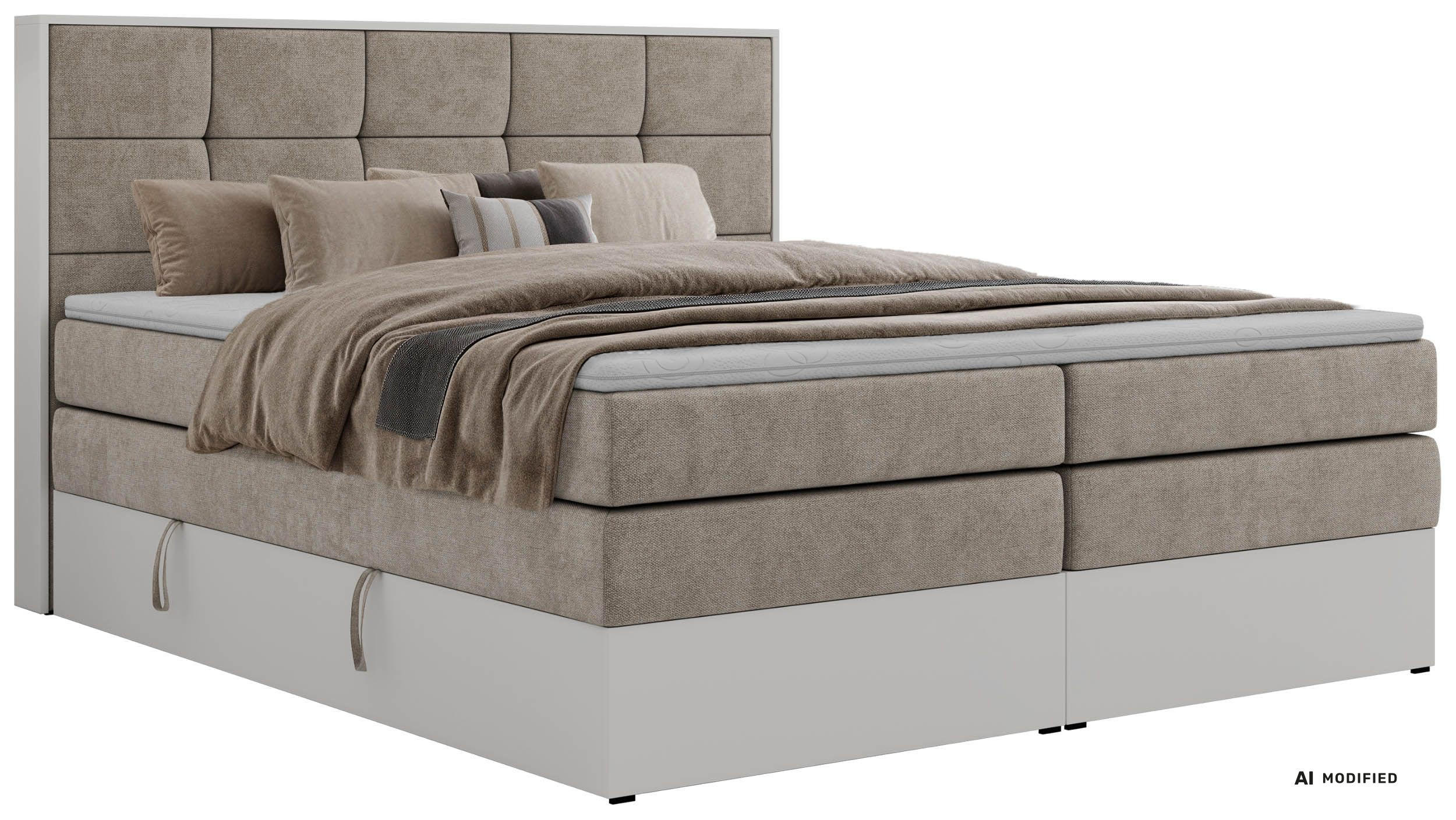 BOXSPRINGBETT ALVIT KING 200/200 - Greige Stukture - Topper Visco - H3 - Greige/Schwarz, Kunststoff/Textil (200/200cm) - MKS