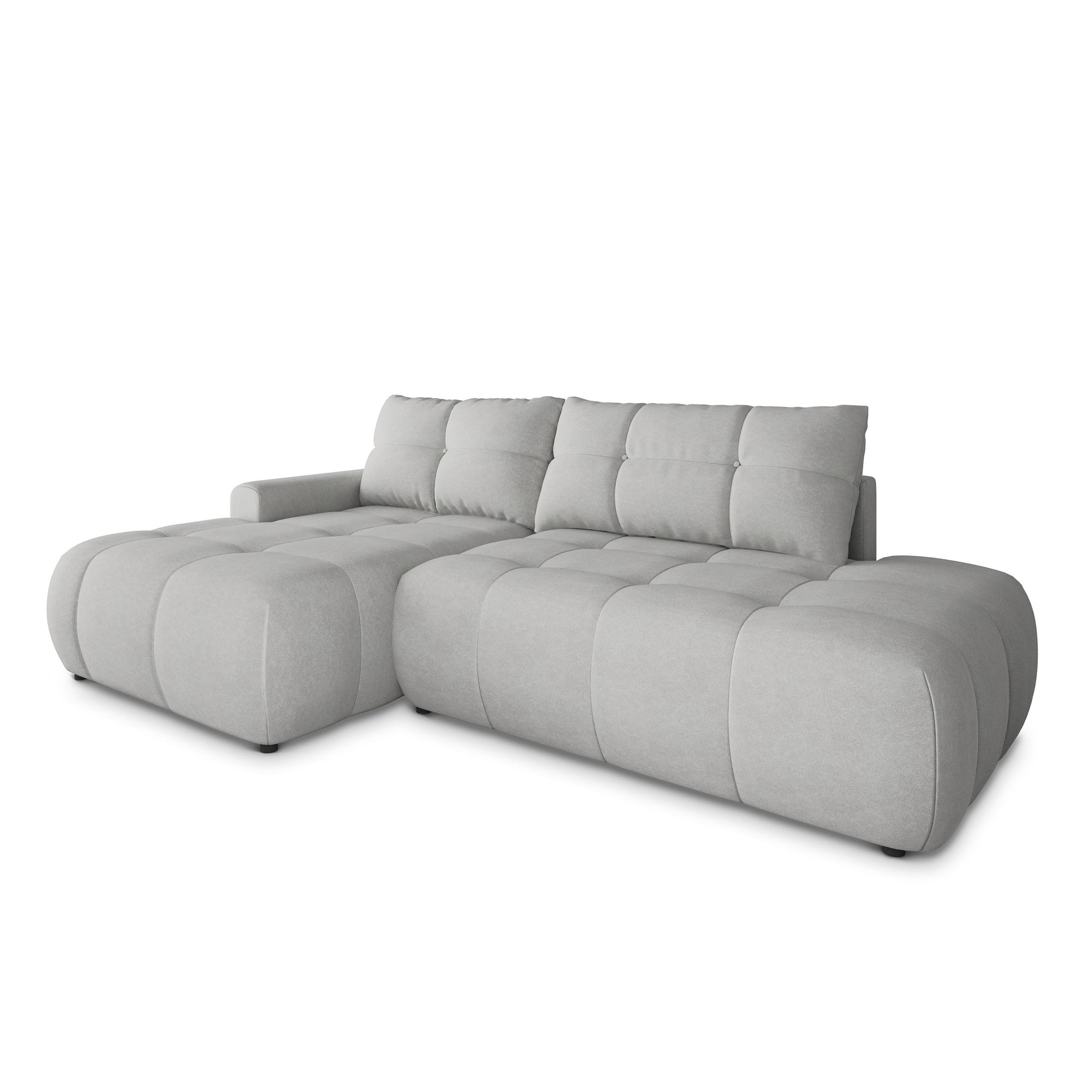 ECKSOFA FLUMA CL L-S Hellgrau Samtstoff mit Schlaffunktion - Hellgrau, Holzwerkstoff/Textil (279/158cm) - MASSENO