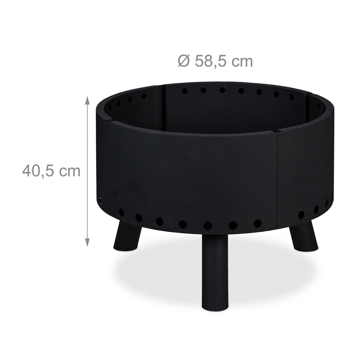 FEUERSCHALE - Schwarz, Metall (58.5/40.5/58.5cm) - Relaxdays