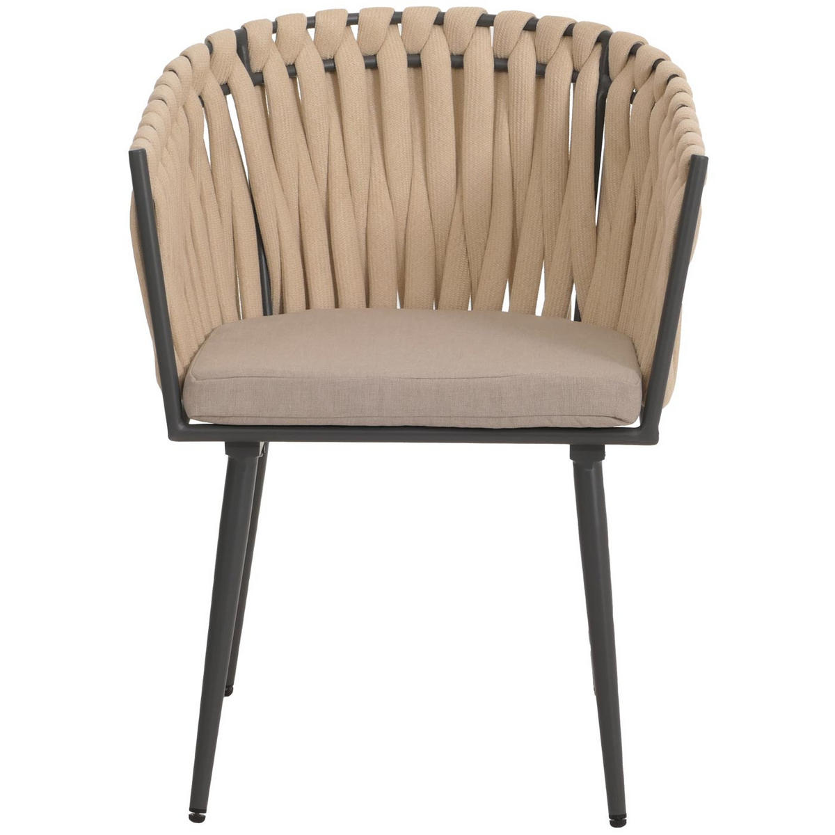 GARTENSTUHL 2er-Set aus Aluminium HxBxT 82x61x57cm Sitzhöhe 50cm Olefin Seilgeflecht Rope Creme Kissen Hellbraun - Creme, Metall (61/82/57cm) - PROREGAL