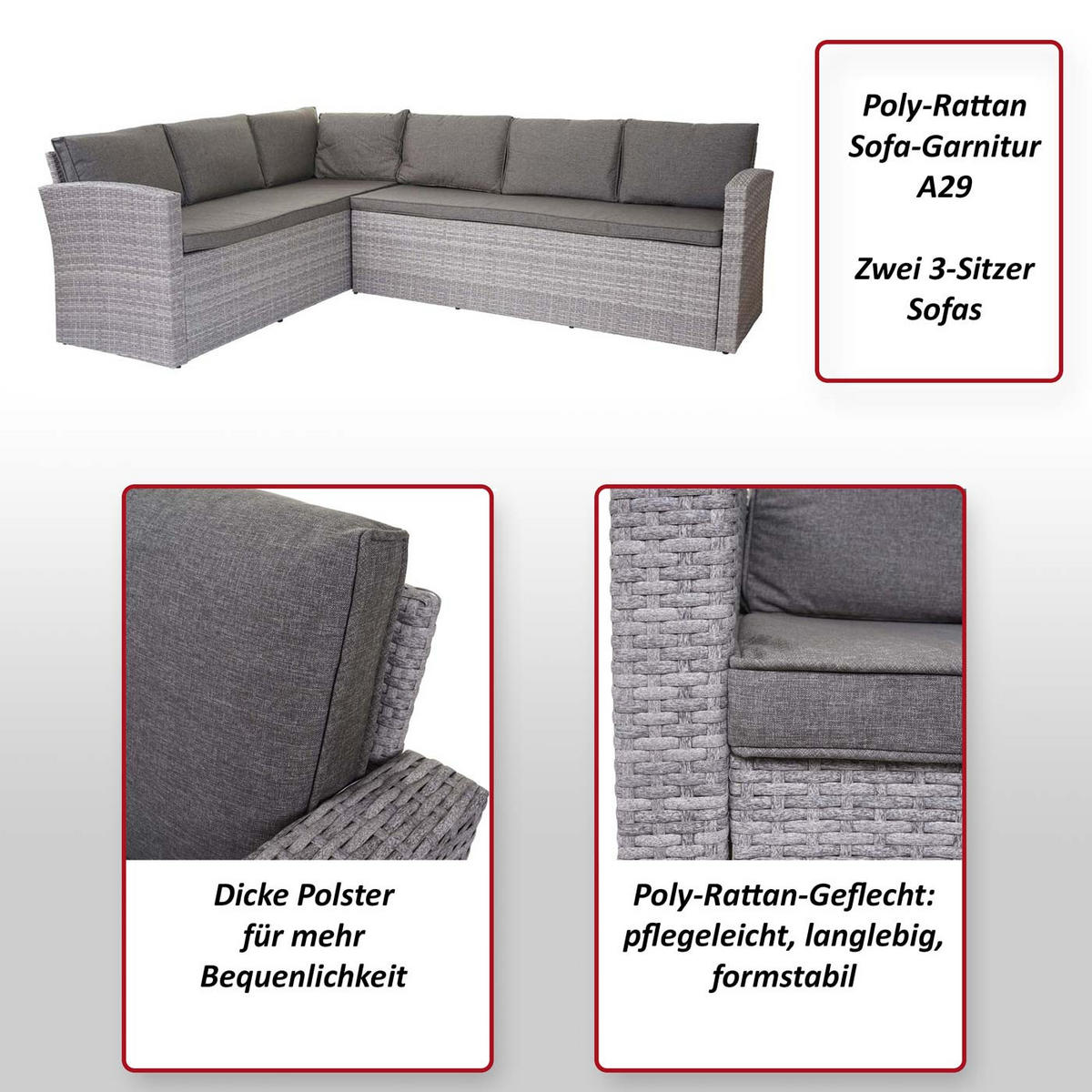 POLY-RATTAN SOFA-GARNITUR Grau - Grau, Kunststoff - MCW