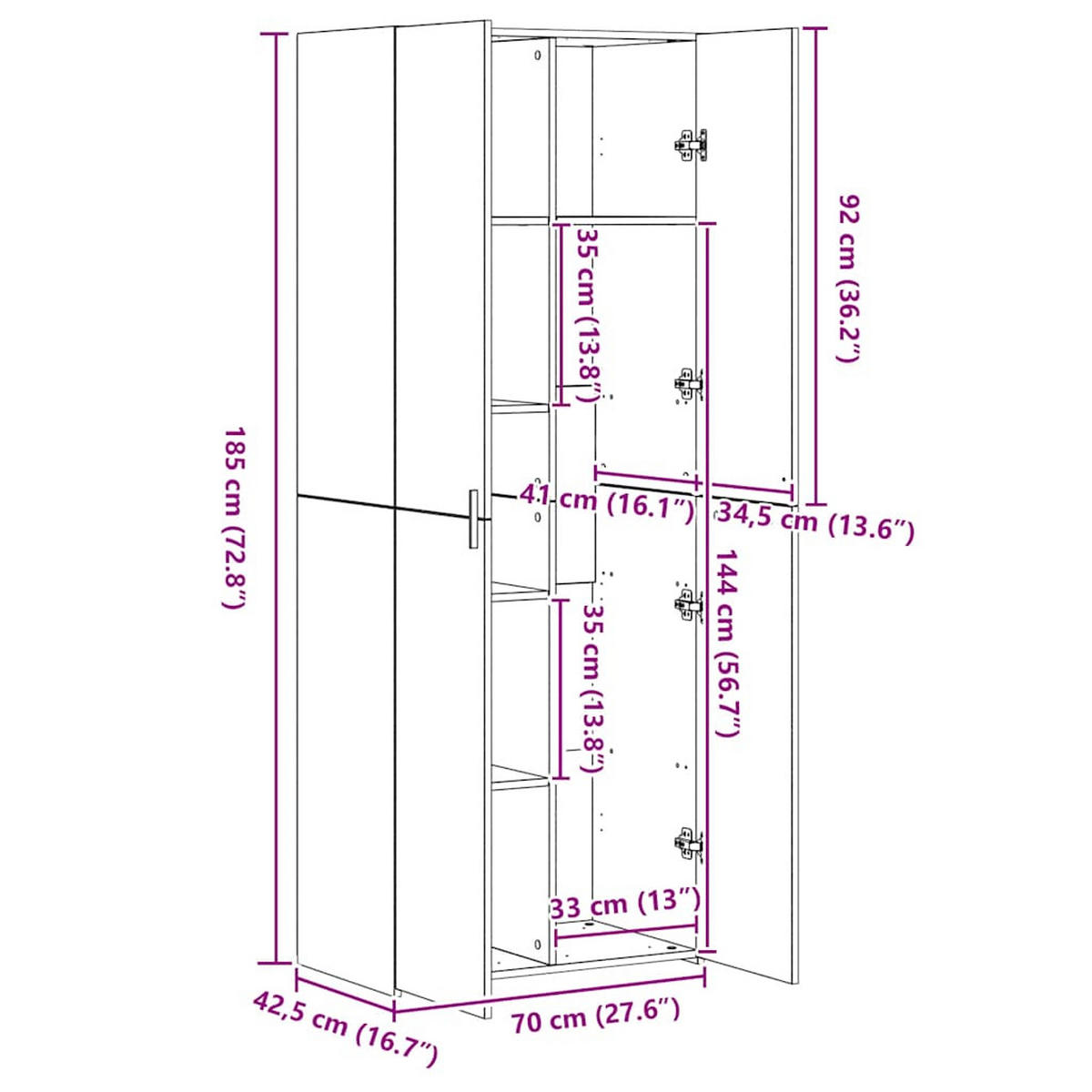 HIGHBOARD Weiss 70/42.5/185 Cm Holzwerkstoff - Weiß, Holzwerkstoff (42.5/185/70cm) - vidaXL