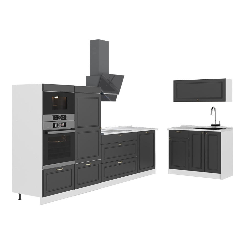 KUCHYNĚ Fame-Line, Anthrazit-Gold Landhaus/Bílá, 380 cm, PD Mramor - bílá/antracitová, kompozitní dřevo (380/153.6/60cm) - Vicco