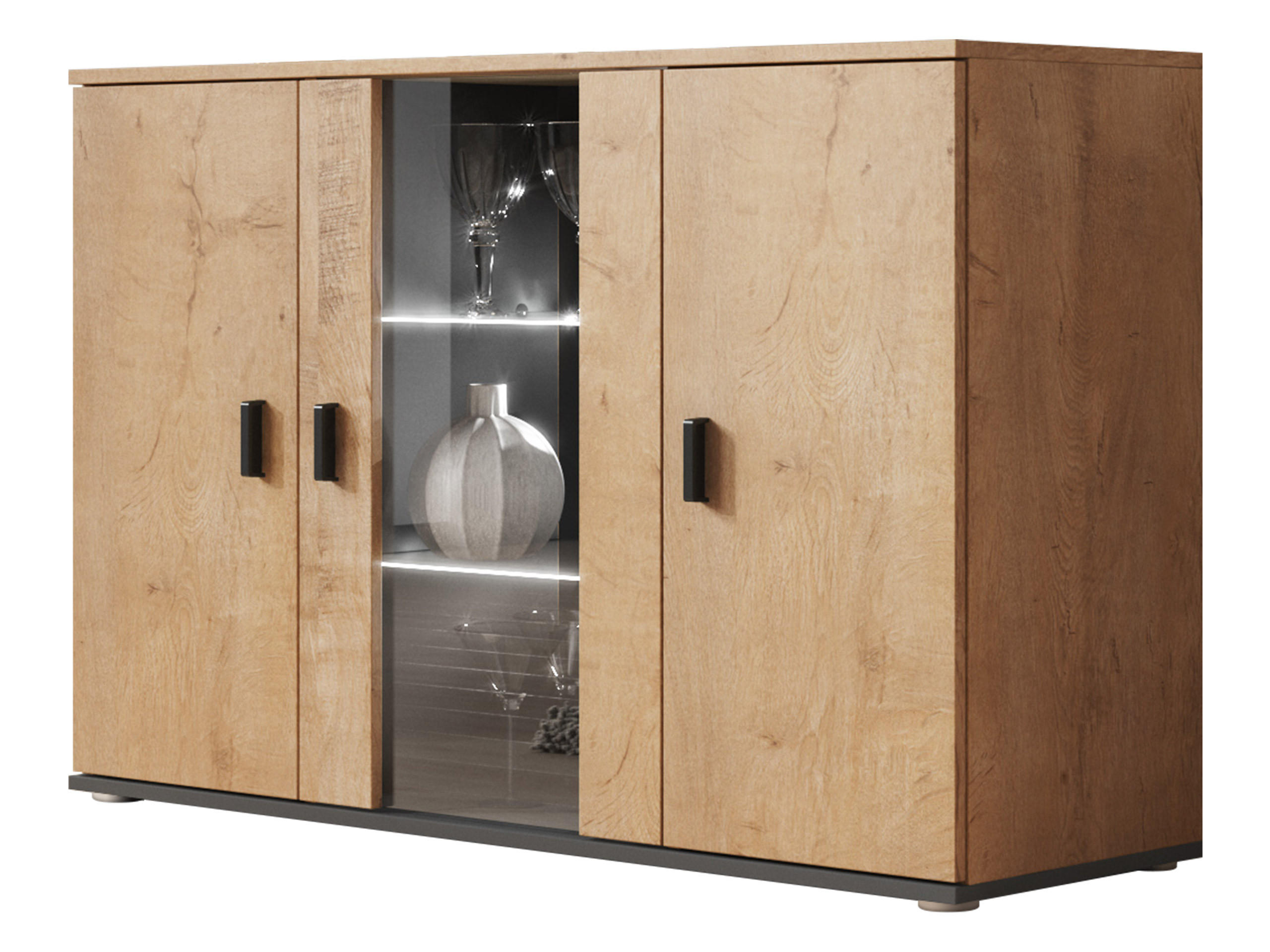 KOMMODE Soho S07 - Eichefarben/Schwarz, Holzwerkstoff/Kunststoff (120/80/41cm) - MIRJAN24