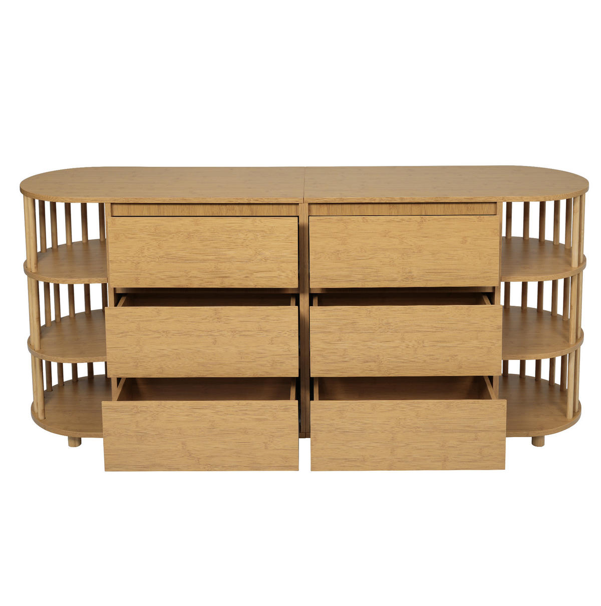 SIDEBOARD aus MDF und Bambus 40x160x75 cm Eiche mit 6 Schubladen und offenen Regalen - Naturfarben, Holzwerkstoff (160/75/40cm) - IVMEU