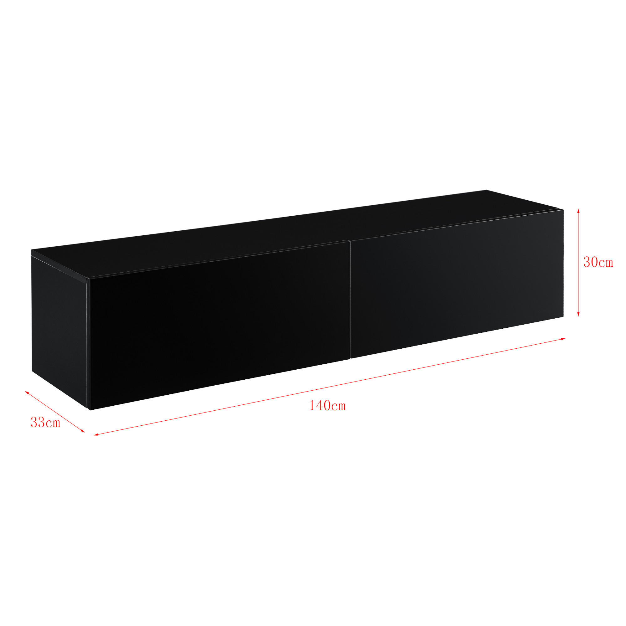 HÄNGELOWBOARD Evaton - Schwarz Hochglanz, Holzwerkstoff (140/30/33cm) - [en.casa]