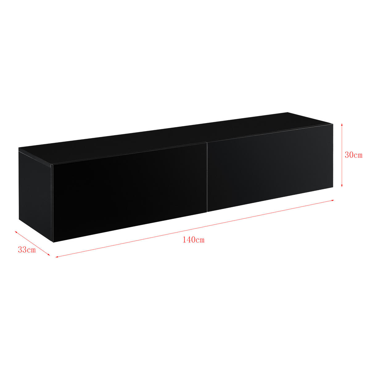 HÄNGELOWBOARD Evaton - Schwarz Hochglanz, Holzwerkstoff (140/30/33cm) - [en.casa]