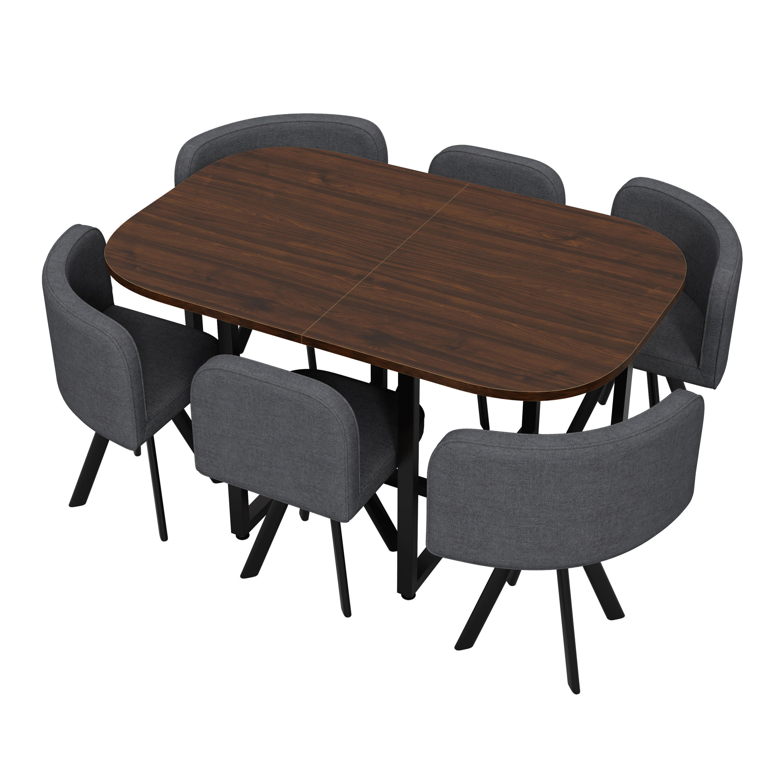 ESSTISCH SET 6 Personen 140x90cm Walnuss Grau Leinen - Walnussfarben/Grau, Holzwerkstoff (140/73/90cm) - FLIEKS