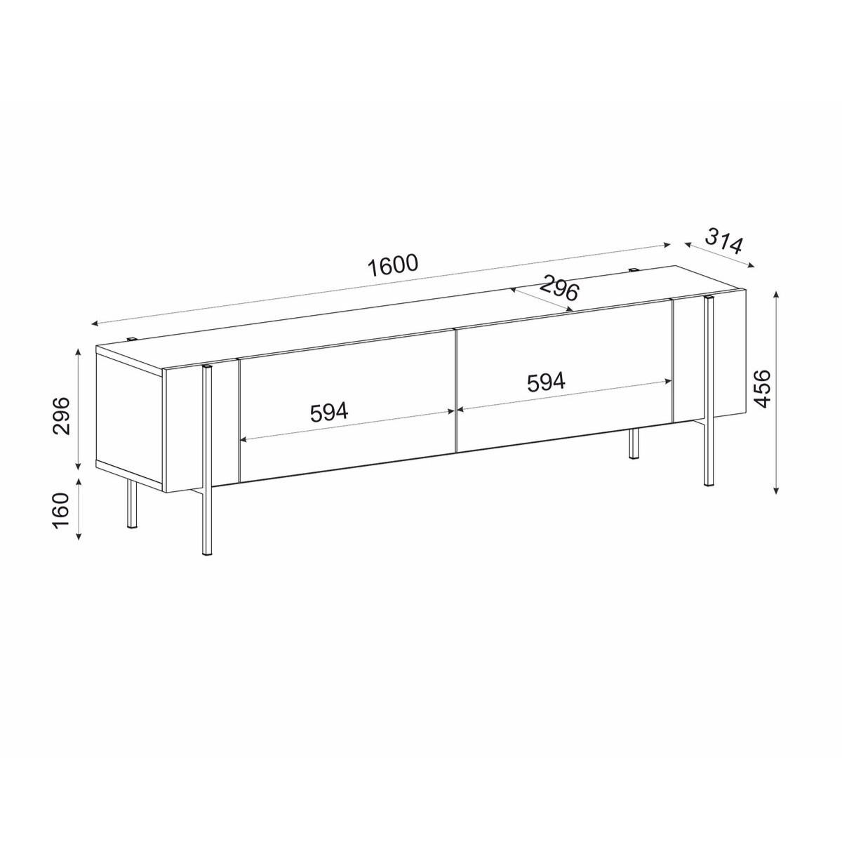 TV-MÖBEL mit 2 klappbaren Türen und Metallfüßen 31,4/160/45,6 cm - Weiß, Holzwerkstoff (31.4/45.6/160cm) - Calicosy