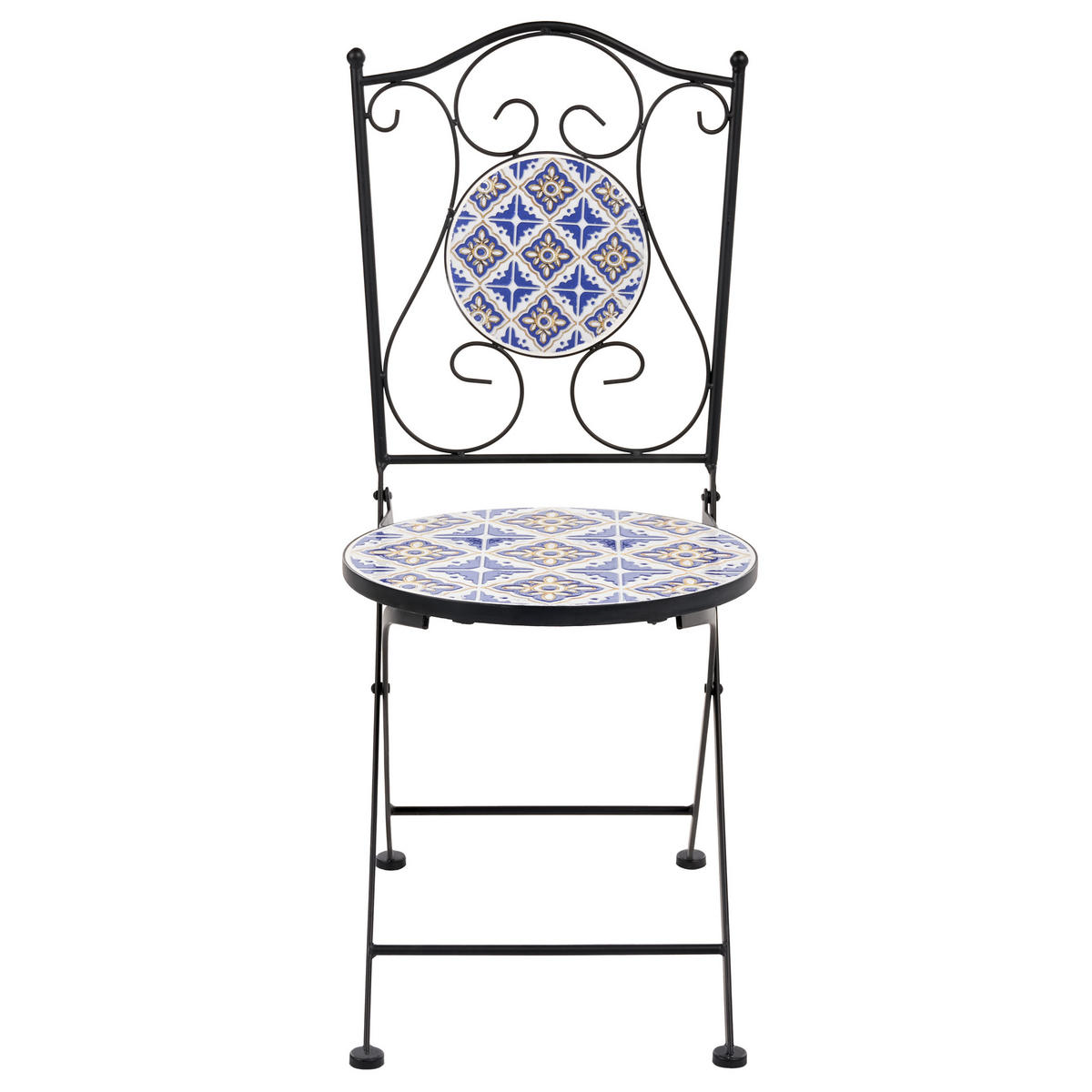 GARTENSTUHL 2er Set klappbar Metall Weiß/Blau Siponto - Blau/Schwarz, Metall (40/90/44cm) - Beliani