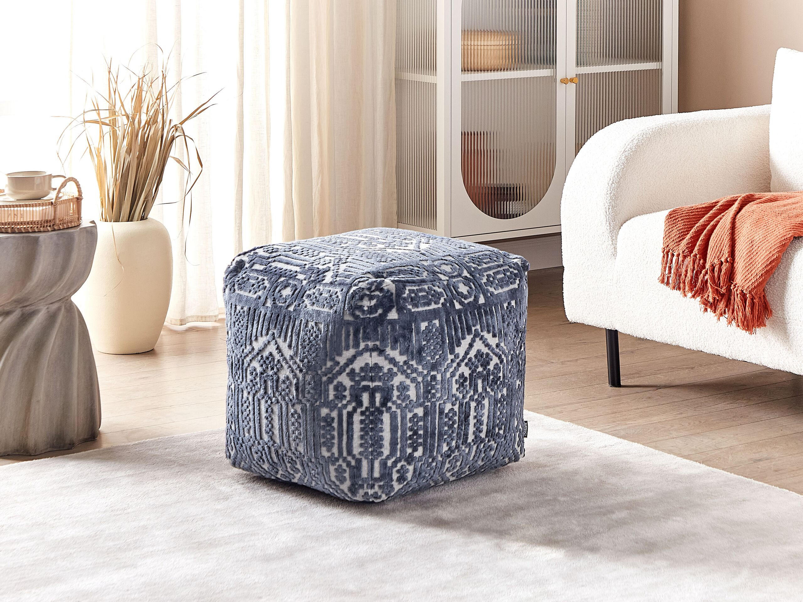POUF Sanawan 45/45/45 cm - Blau, Naturmaterialien/Textil (45/45/45cm) - Beliani