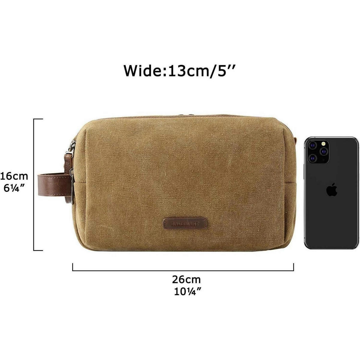 KULTURTASCHE mit Doppelreißverschluss Khaki 25 x 14 x 15 cm - Olivgrün, Textil (13/16/26cm)