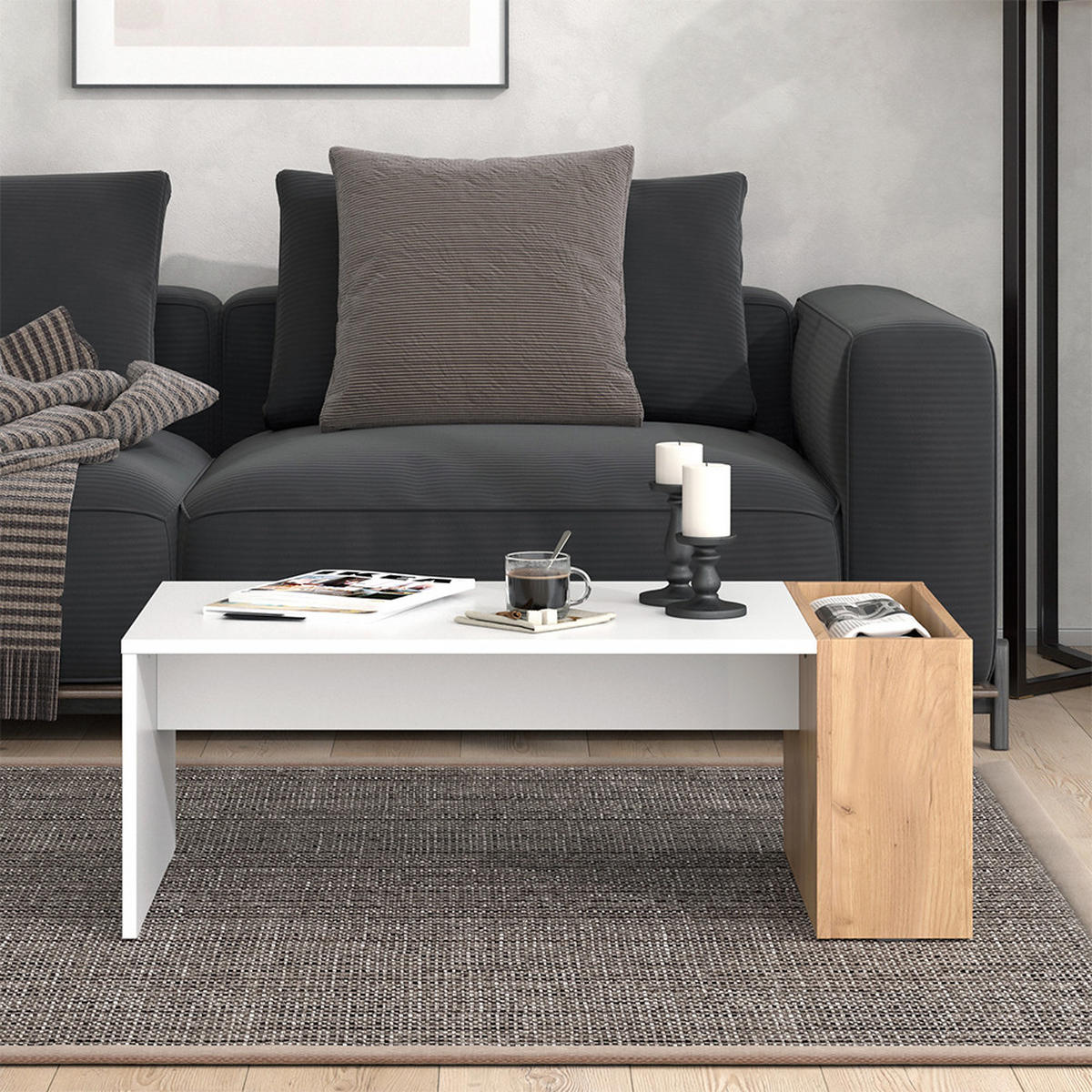 COUCHTISCH Chris Weiß/Goldkraft Eiche 95 x 49.4 cm - Honigeiche/Weiß, Holzwerkstoff (49.4/95/34cm) - Vicco