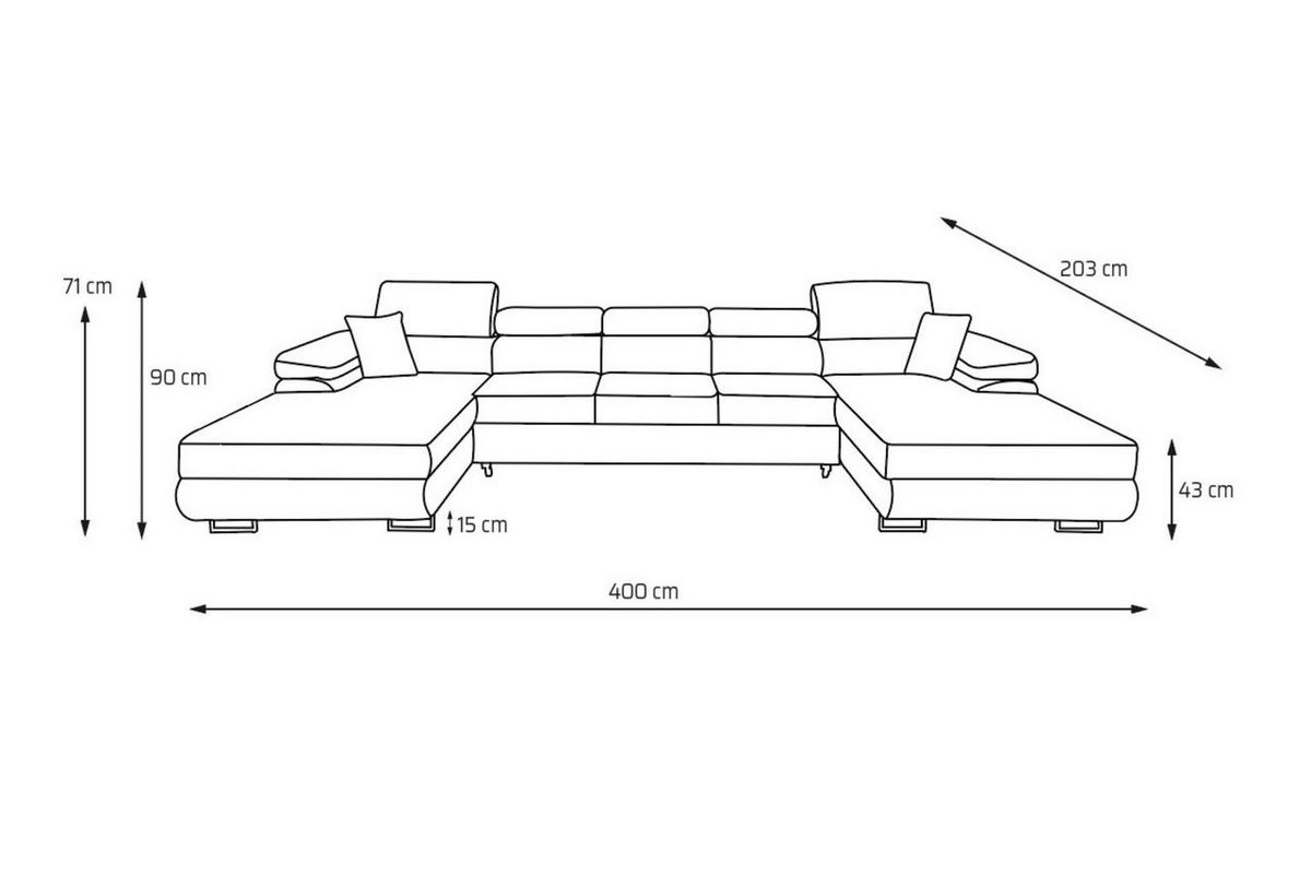 ECKSOFA U-Form ALONZO MAXI U mit Schlaffunktion 125x318 Velours Schwarz - Silberfarben/Schwarz, Holz/Textil (400/90/203cm) - Muffo