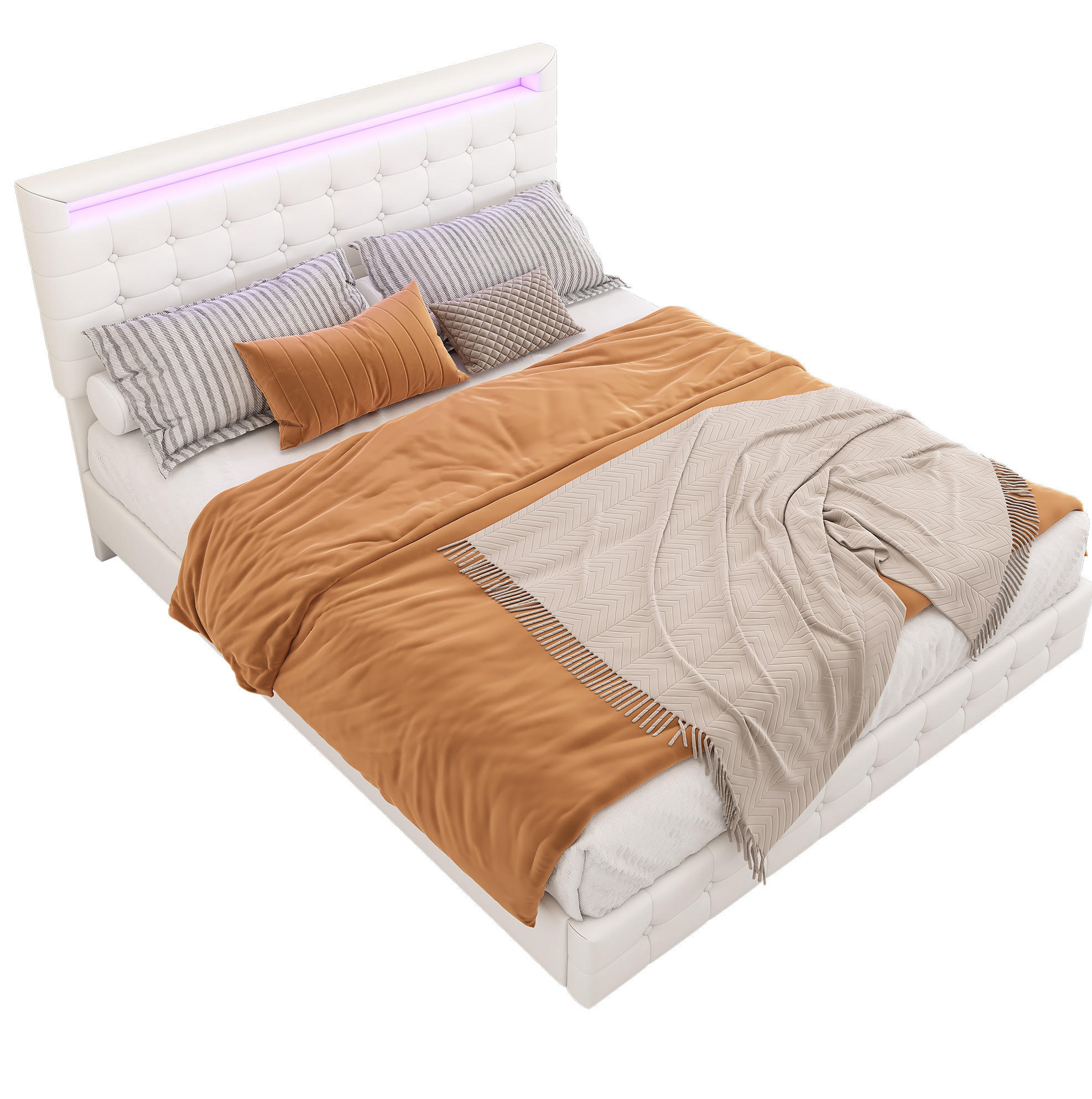 POLSTERBETT 140/200 cm in Weiß aus PU mit LED-Beleuchtung und verstellbarem Kopfteil - Weiß, Leder (140/200cm) - Flora Grace