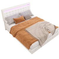 POLSTERBETT 140/200 cm in Weiß aus PU mit LED-Beleuchtung und verstellbarem Kopfteil - Weiß, Leder (140/200cm) - Flora Grace