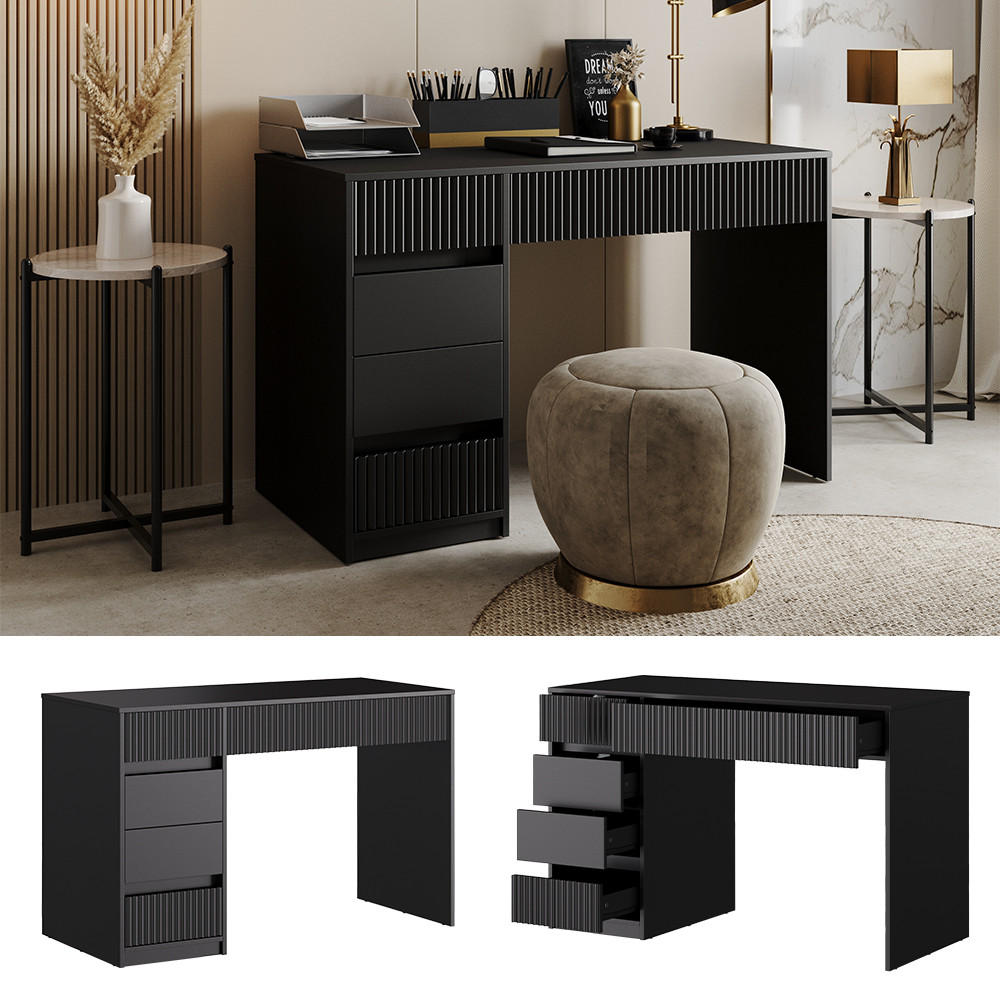 SCHREIBTISCH Omira Schwarz 120 x 55 cm mit 5 Schubladen - Schwarz, Holzwerkstoff (55/120/76cm) - Vicco