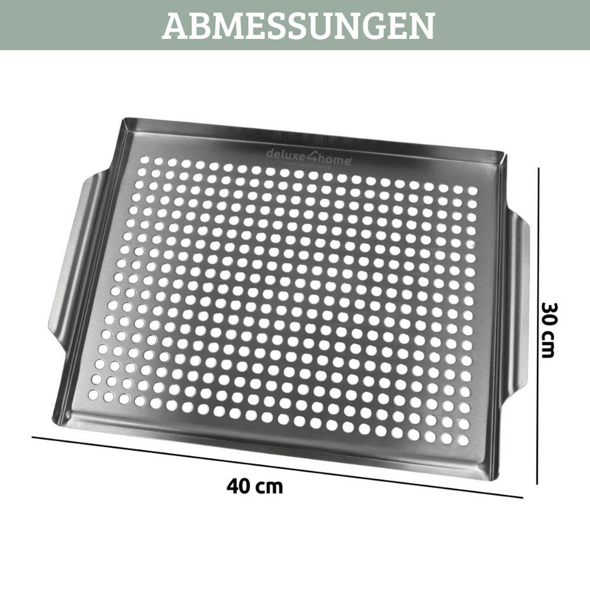 GRILLSCHALE Edelstahl 30x40cm Grillplatte mit Löcher - Silberfarben, Metall (30/40/3cm) - DELUKE