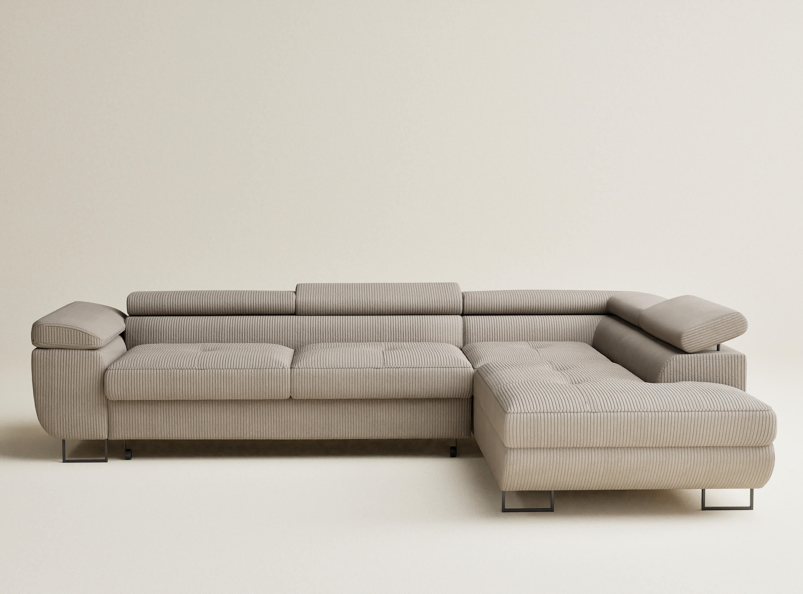 ECKSOFA MIT SCHLAFFUNKTION Concord Dunkelbeige Samtstoff - Beige/Schwarz, Holz/Holzwerkstoff (277/203cm) - Maison de Reve
