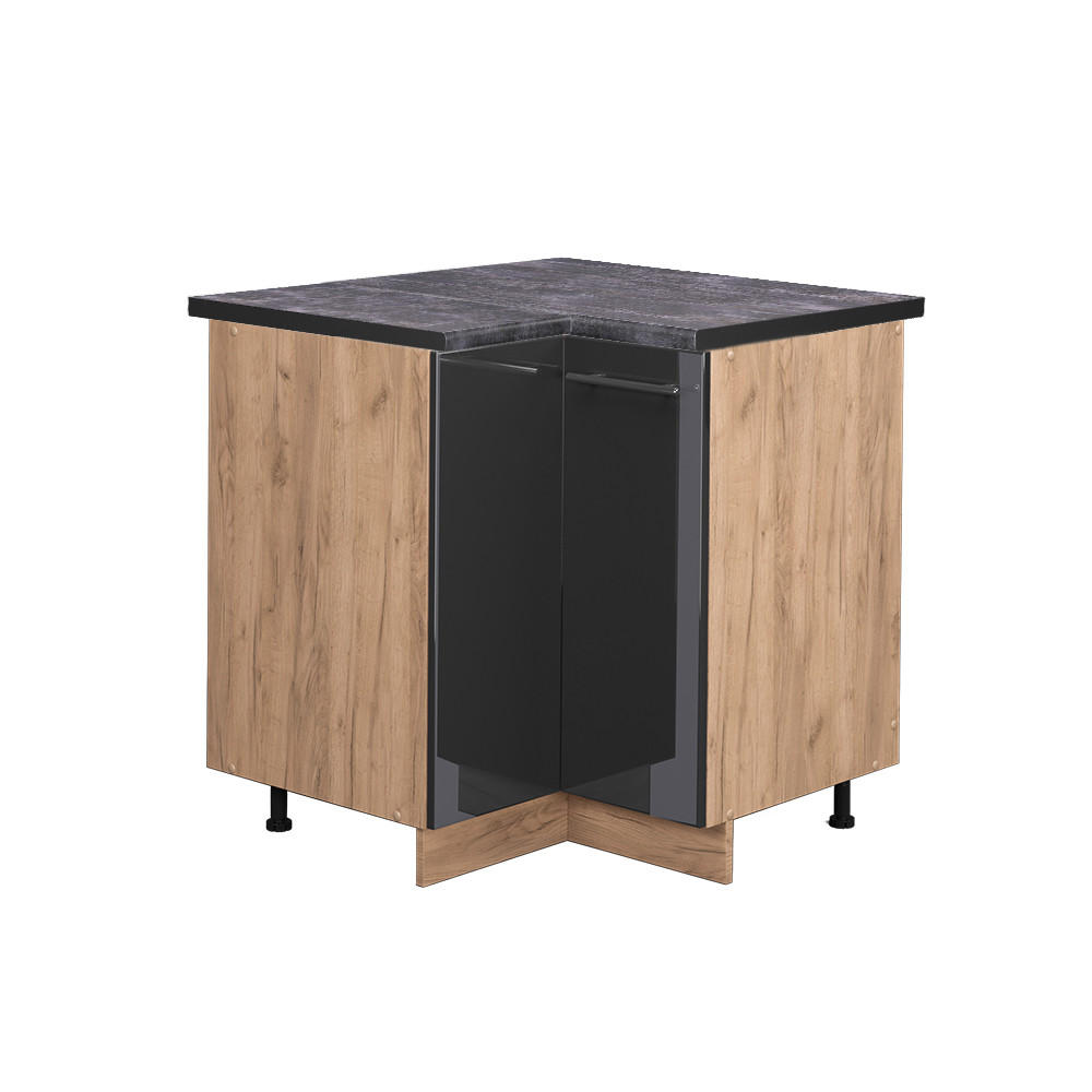 ECKUNTERSCHRANK Fame-Line Anthrazit Hochglanz 80.5 cm, AP Anthrazit - Honigeiche/Schwarz Hochglanz, Holzwerkstoff (80.5/82/60cm) - Vicco