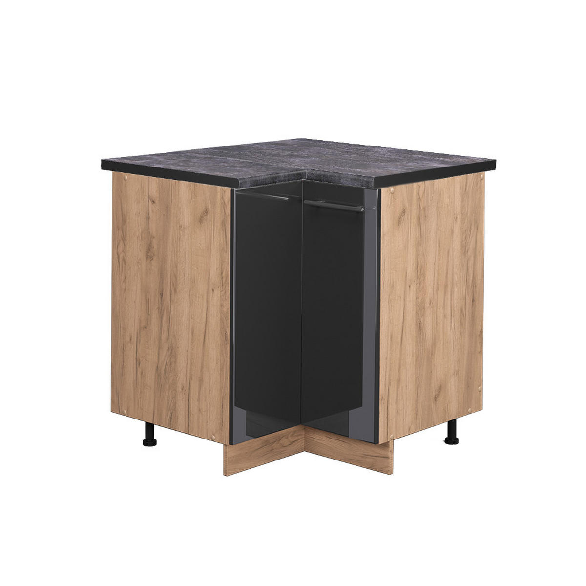 ECKUNTERSCHRANK Fame-Line Anthrazit Hochglanz 80.5 cm, AP Anthrazit - Honigeiche/Schwarz Hochglanz, Holzwerkstoff (80.5/82/60cm) - Vicco