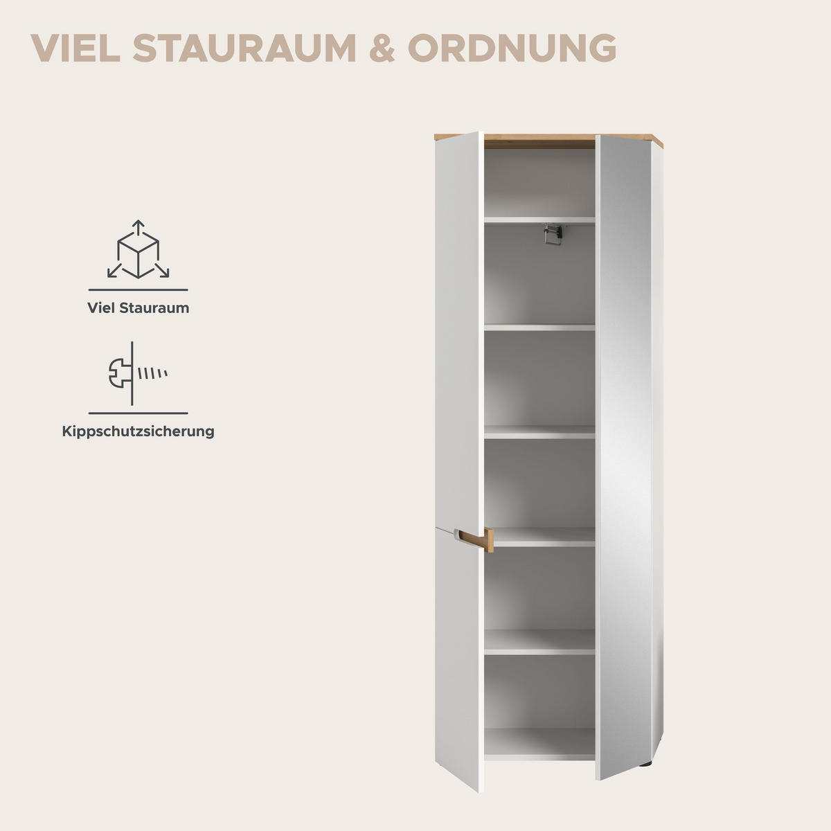 GARDEROBENSCHRANK Nova Garderobe in Basalt grau Nb. und Artisan Nb. B/H/T: 65x190x37 cm - Weiß, Holzwerkstoff (65/190/37cm) - Homes & Jones