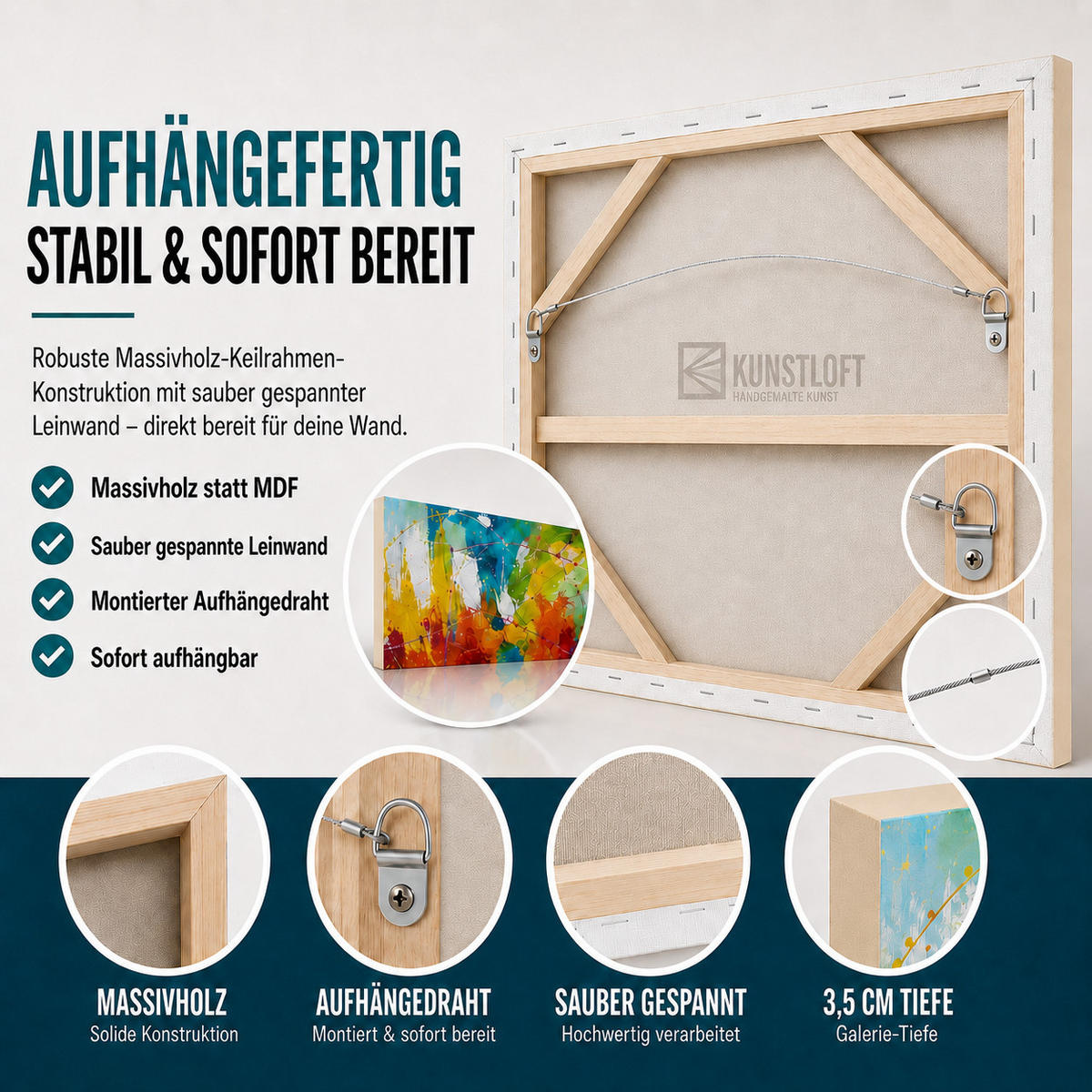 ÖLGEMÄLDE 150/50 cm - Blau/Gelb, Holz/Textil (150/50cm) - KUNSTLOFT