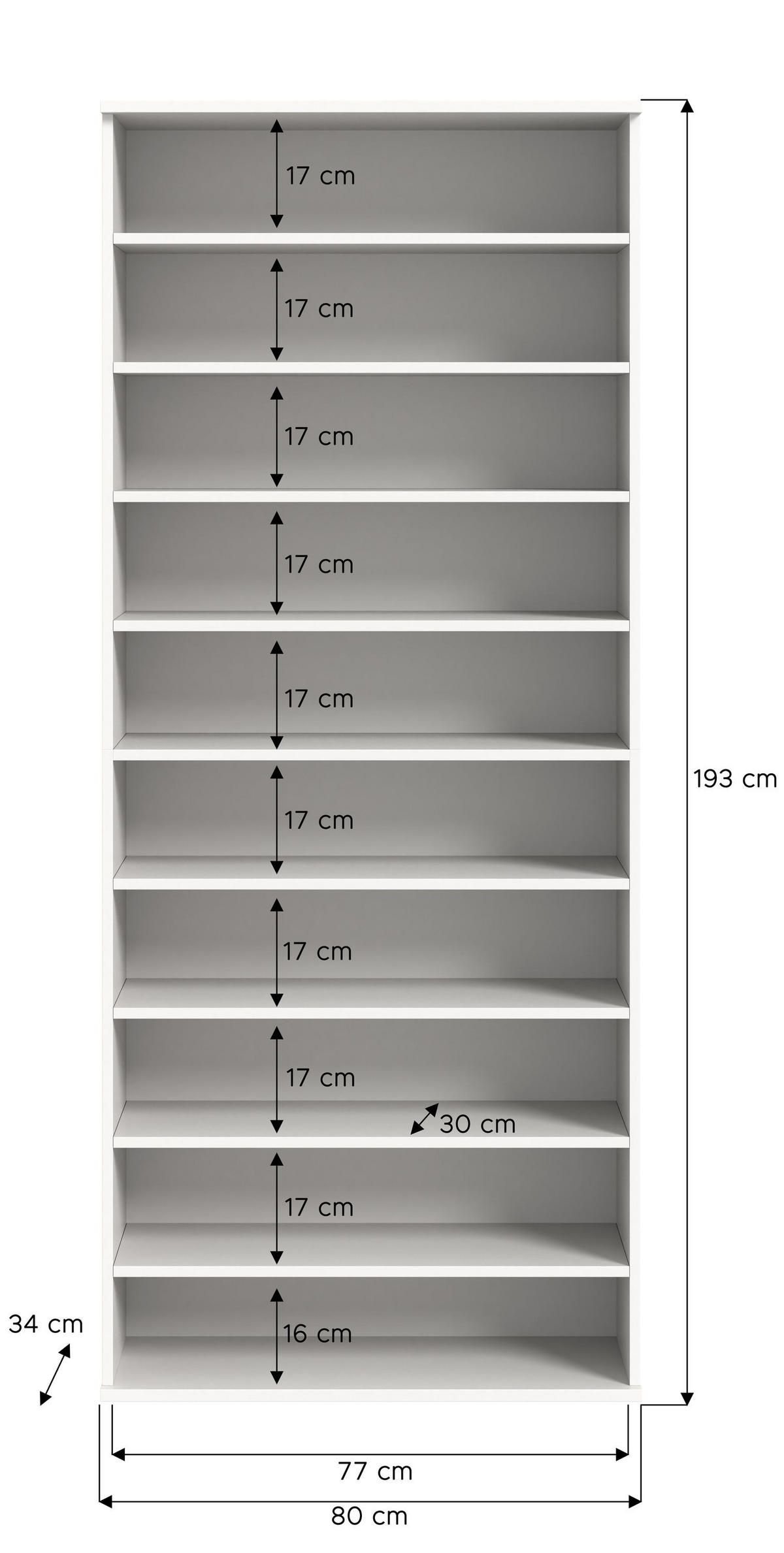 SCHUHREGAL PROJEKT X (B/H/T: ca. 80/193/34 cm) in Weiß/weiß - Weiß, Holzwerkstoff (80/193/34cm)