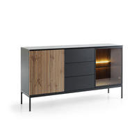 KOMMODE Lagos 154 cm mit drei Schubladen Schwarz und Wotan Eiche - Eiche Wotan/Schwarz, Holzwerkstoff/Metall (154/83/39cm) - Ravio