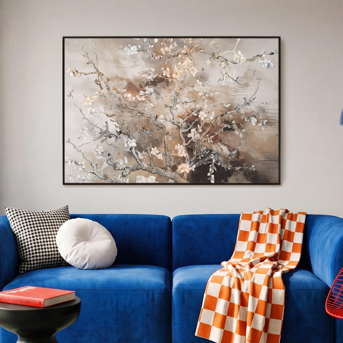 LEINWAND Bilder mit Rahmen - Mandelblüte - Kunst - Van Gogh - Beige - Abstrakt - 90x60 - Braun, Textil (90/60cm) - MuchoWow