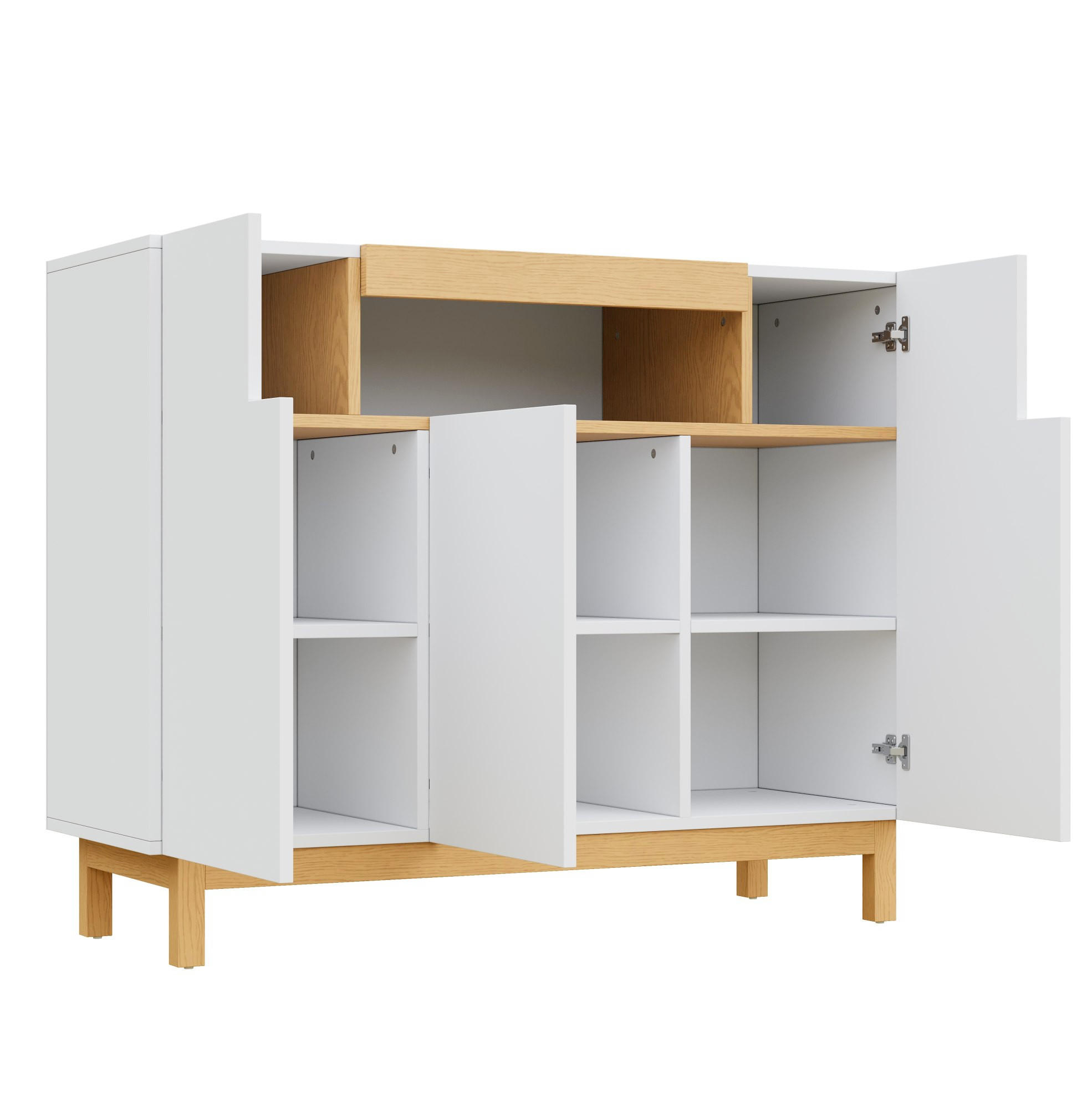 SIDEBOARD 120,5/42/96 cm aus Spanplatte mit 3 Türen und offenem Fach Weiß - Weiß, Holzwerkstoff (120.5/96/42cm) - Modenvie