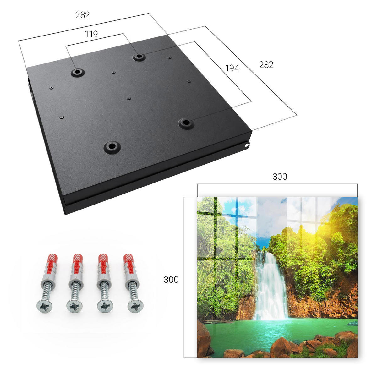 SCHLÜSSELBOX Schwarz 30x30 cm- Türöffnung nach rechts - Tropischer Wasserfall - Grün, Metall (30/30/5cm) - TULUP