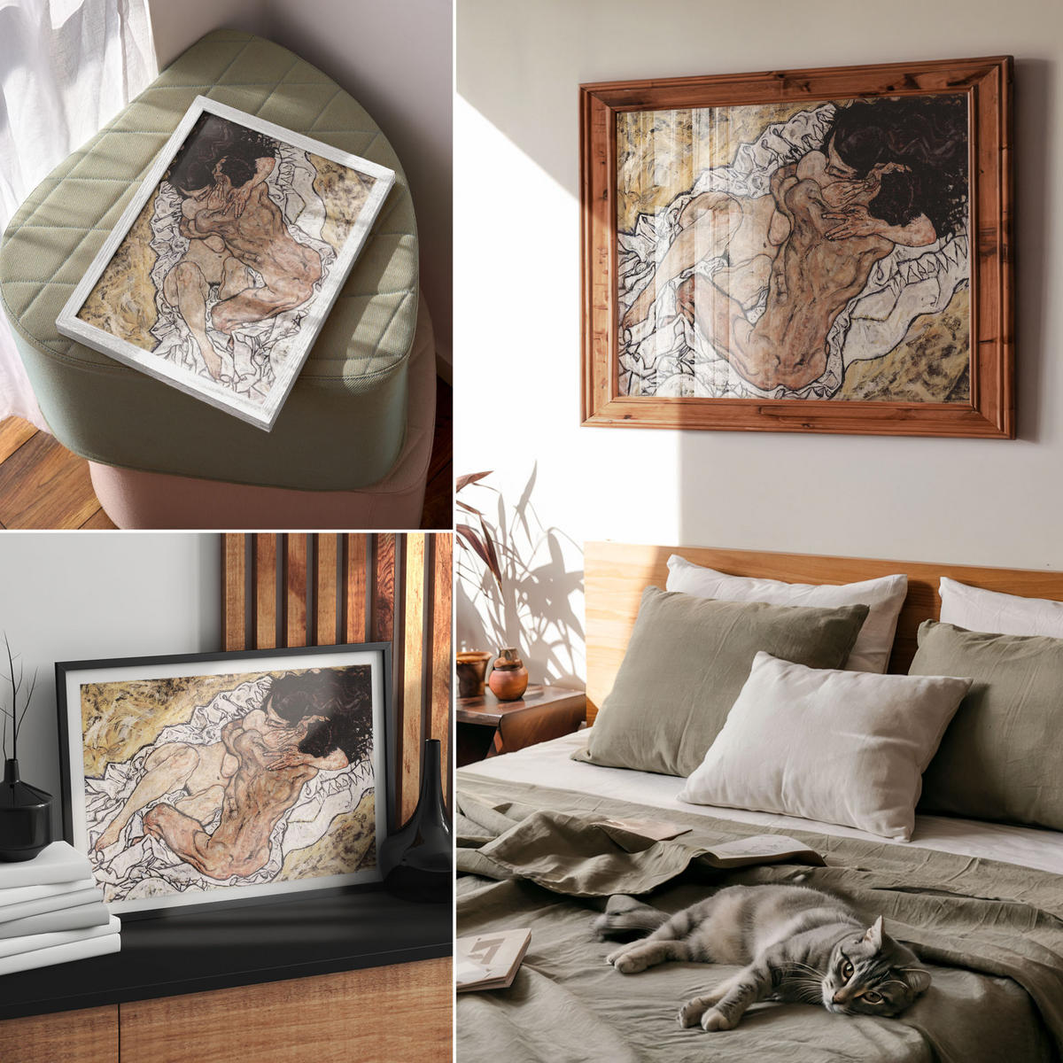 POSTER - 29x21 cm (A4) - Egon Schiele - Umarmen - Creme, Textil (29.7/21/0.1cm) - TULUP