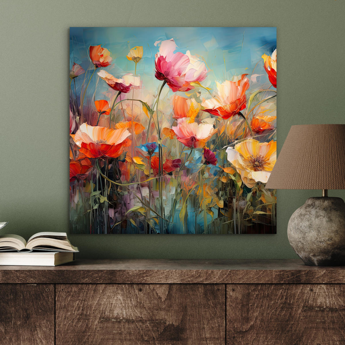 METALLBILD Blumen - Aquarell - Kunst - Botanisch - Natur 50x50 cm - Orange, Metall (50/50cm) - MuchoWow