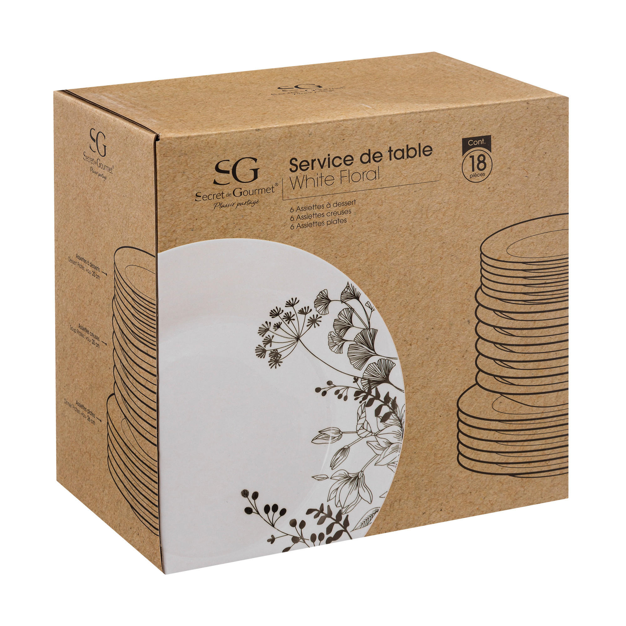PORZELLANSERVICE für 6 Personen White Floral Weiß 26,5/2,9/26,5 cm - Weiß, Keramik (2.9cm) - Secret de Gourmet