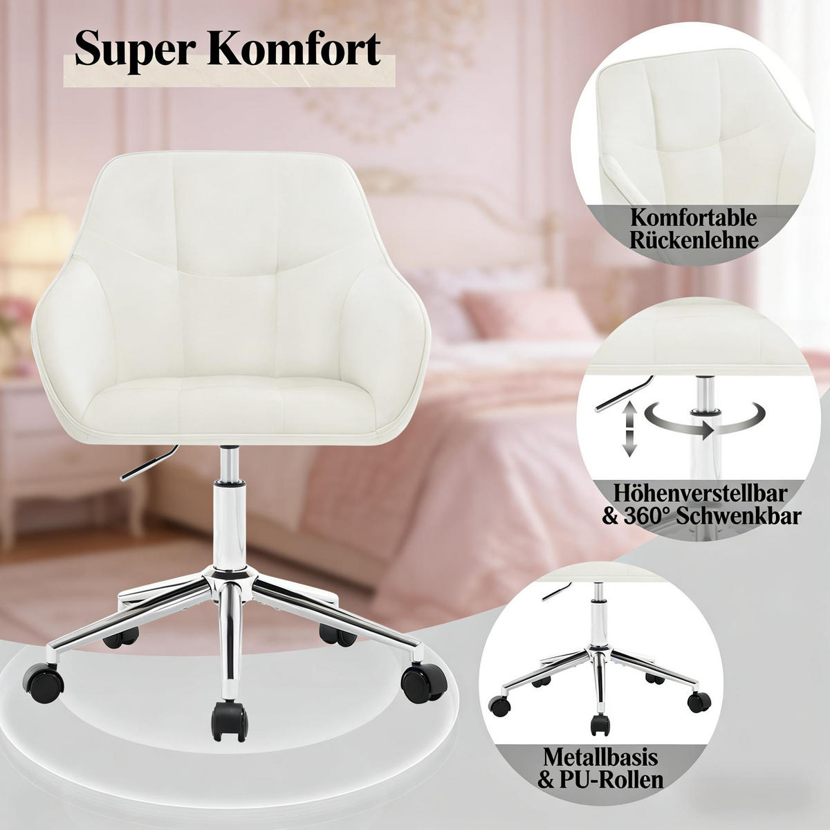 BÜROSTUHL Cremeweiß 40,5/40/86 cm - Creme, Metall (61/40/40.5cm) - PANGIVO