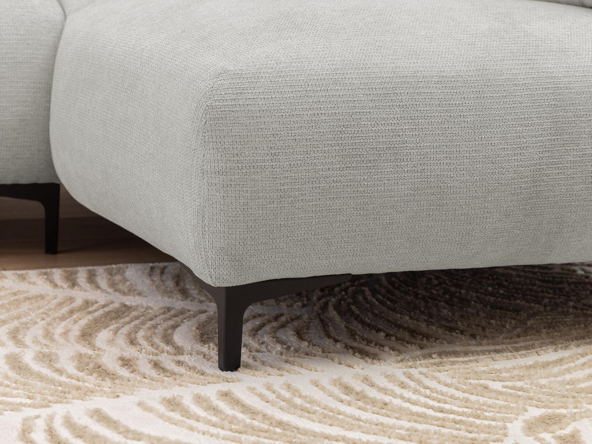 ECKSOFA Cardea in Bubble-Optik aus weichem Hellgrau Strukturstoff mit hohem Sitzkomfort - Ottomane rechts - Hellgrau/Schwarz, Holz/Textil (230/170cm) - S-Style Möbel