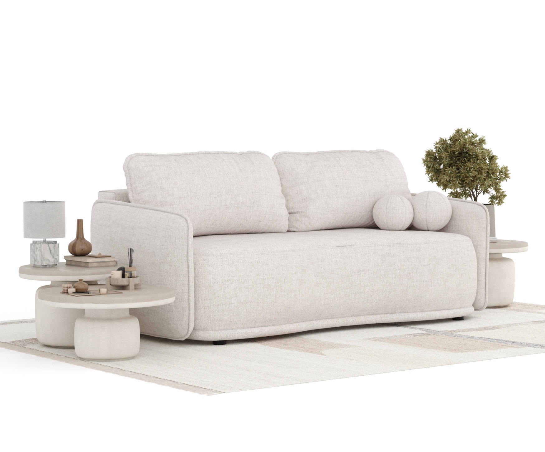 SCHLAFSOFA Mitsis Beige Webstoff - Beige/Schwarz, Holz/Holzwerkstoff (231/93/106cm) - Maison de Reve