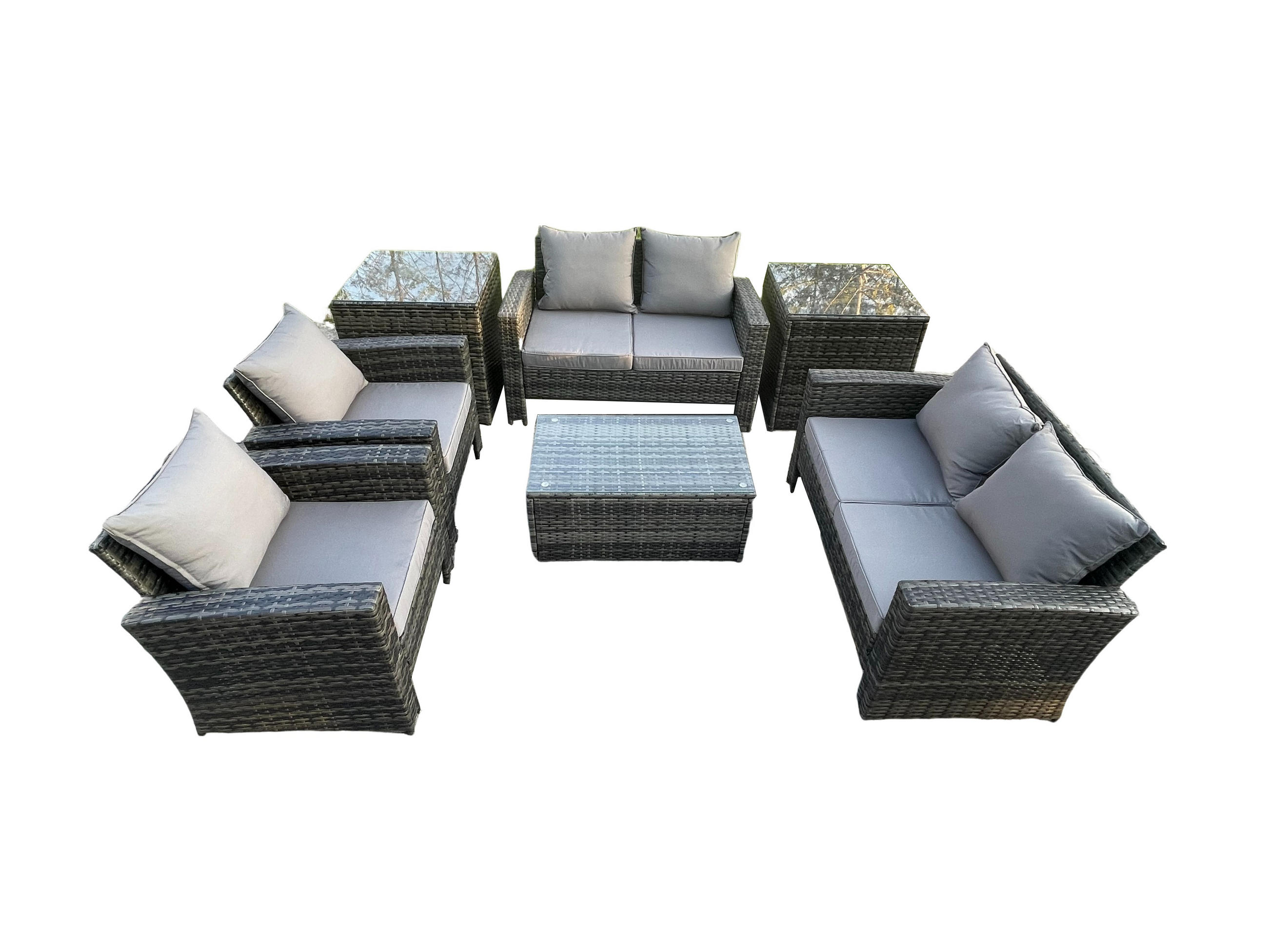 GARTENMÖBEL-SET mit Kissen Polyrattan Dunkelgrau 6-Sitzer - Dunkelgrau, Metall - Fimous