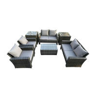 GARTENMÖBEL-SET mit Kissen Polyrattan Dunkelgrau 6-Sitzer - Dunkelgrau, Metall - Fimous