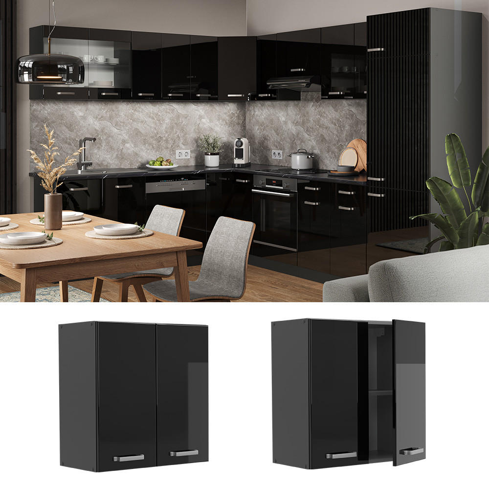 HÄNGESCHRANK R-Line Schwarz Hochglanz 60 cm - Schwarz Hochglanz/Anthrazit, Holzwerkstoff (60/60/31cm) - Vicco