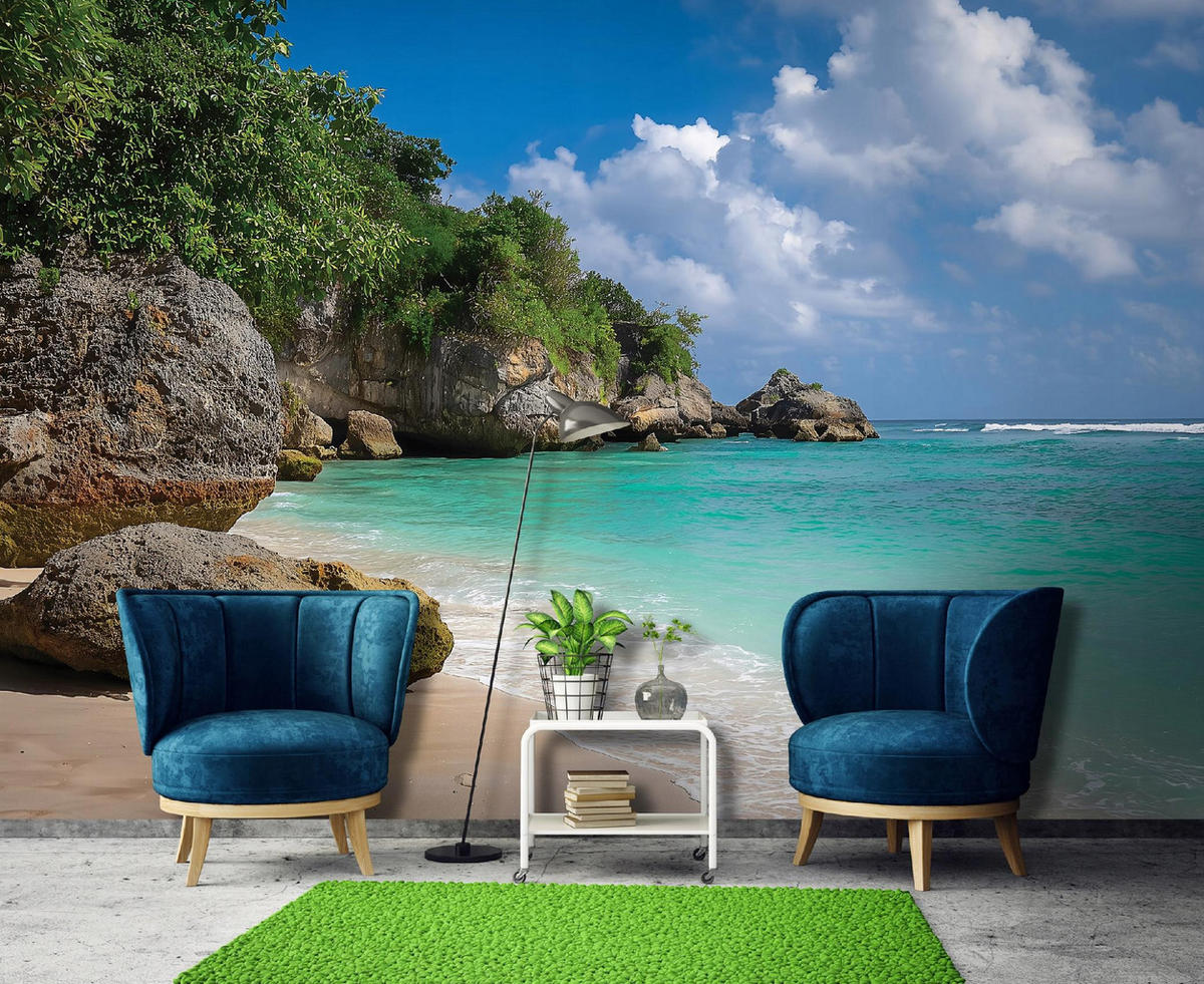 FOTOTAPETE Strand Ozean Blau 350x250 cm - Multicolor, Papier (350/250cm) - Wallarena