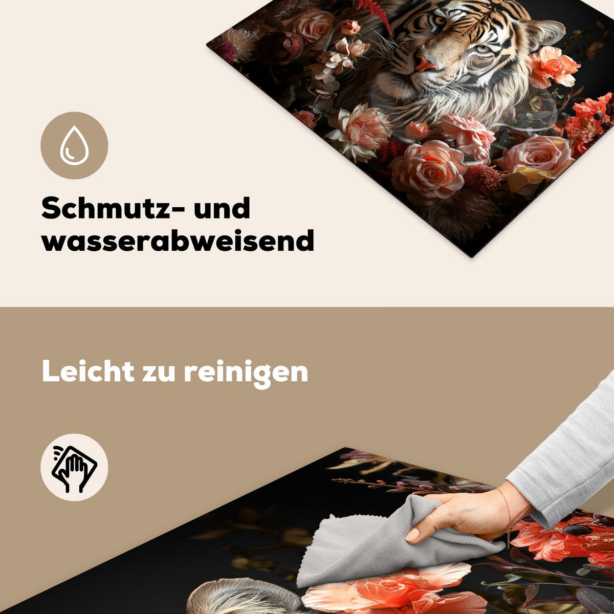 HERDABDECKPLATTE Tiger - Tier - Natur - Floral - Botanisch 65x52 cm - Orange, Kunststoff (65/52/0.2cm) - MuchoWow