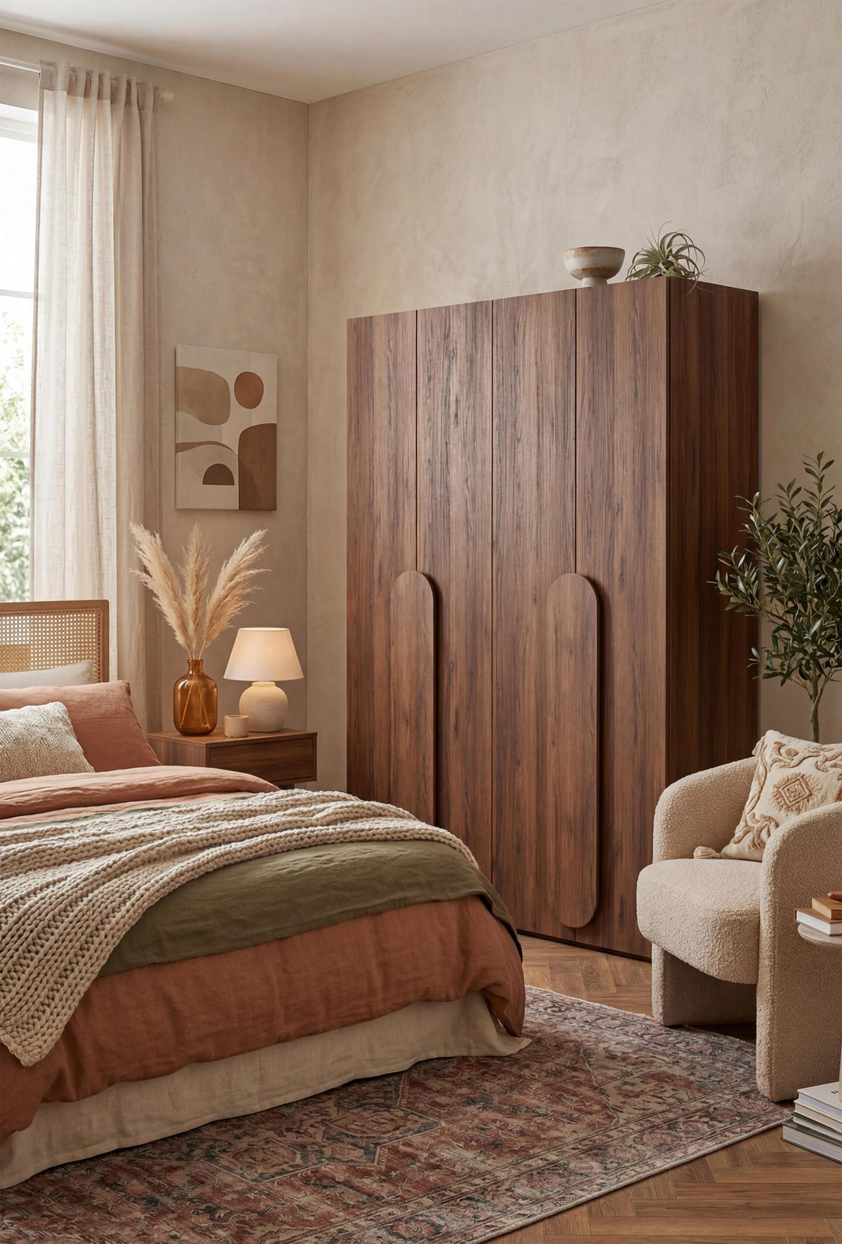 FALTTÜRENSCHRANK Omodeo 200 cm breit in Warmia-Nussbaum – mit WingLine-Falttüren - Walnussfarben, Holzwerkstoff (200/240/58cm) - AX Living