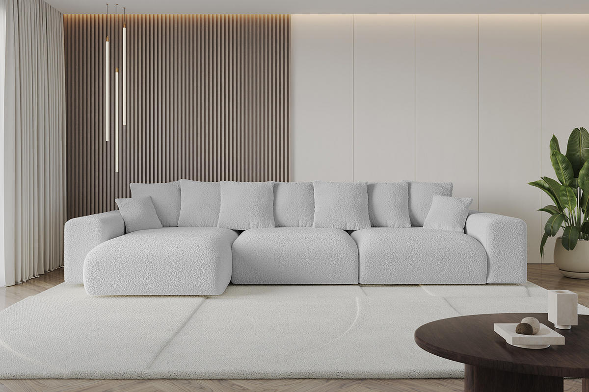 ECKSOFA Ottomane links ESKAR-L 364x176x84 Hellgrau Bouclé - Hellgrau/Schwarz, Holzwerkstoff/Kunststoff (364/176cm) - ALTDECOR