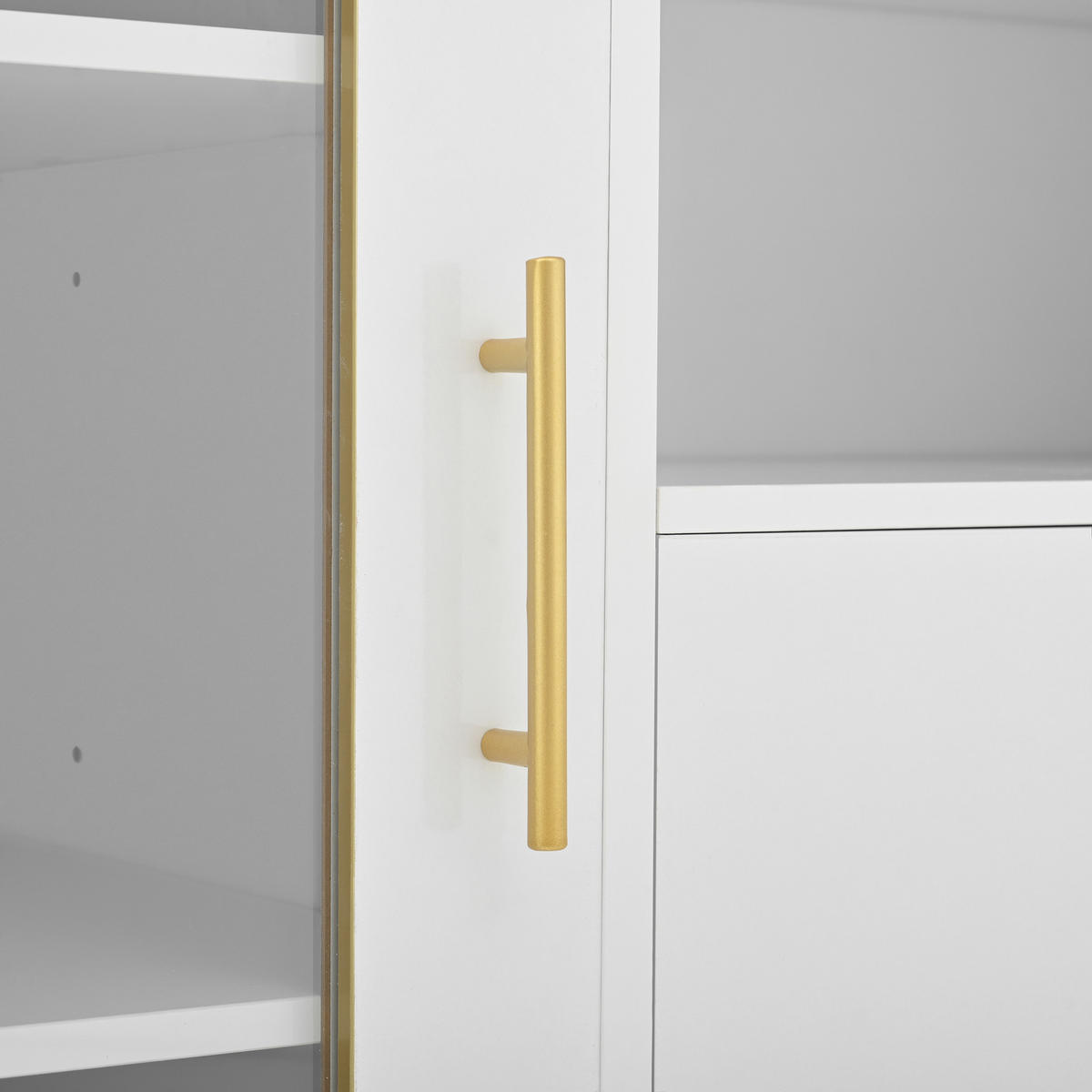 SIDEBOARD Weiß, mit Weinregal, 2 Türen, 2 Schubladen und goldfarbenen Füßen, 120/38/90 cm - Weiß, Glas/Holzwerkstoff (120/90/38cm) - WISHDOR