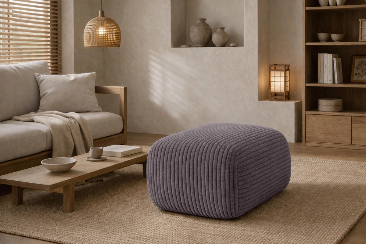 HOCKER Sitzpouf Für Wohnzimmer, Cordstoff Poso, Dunkelgrau, BIS - Dunkelgrau, Holz (64/40/40cm) - Kaiser Möbel