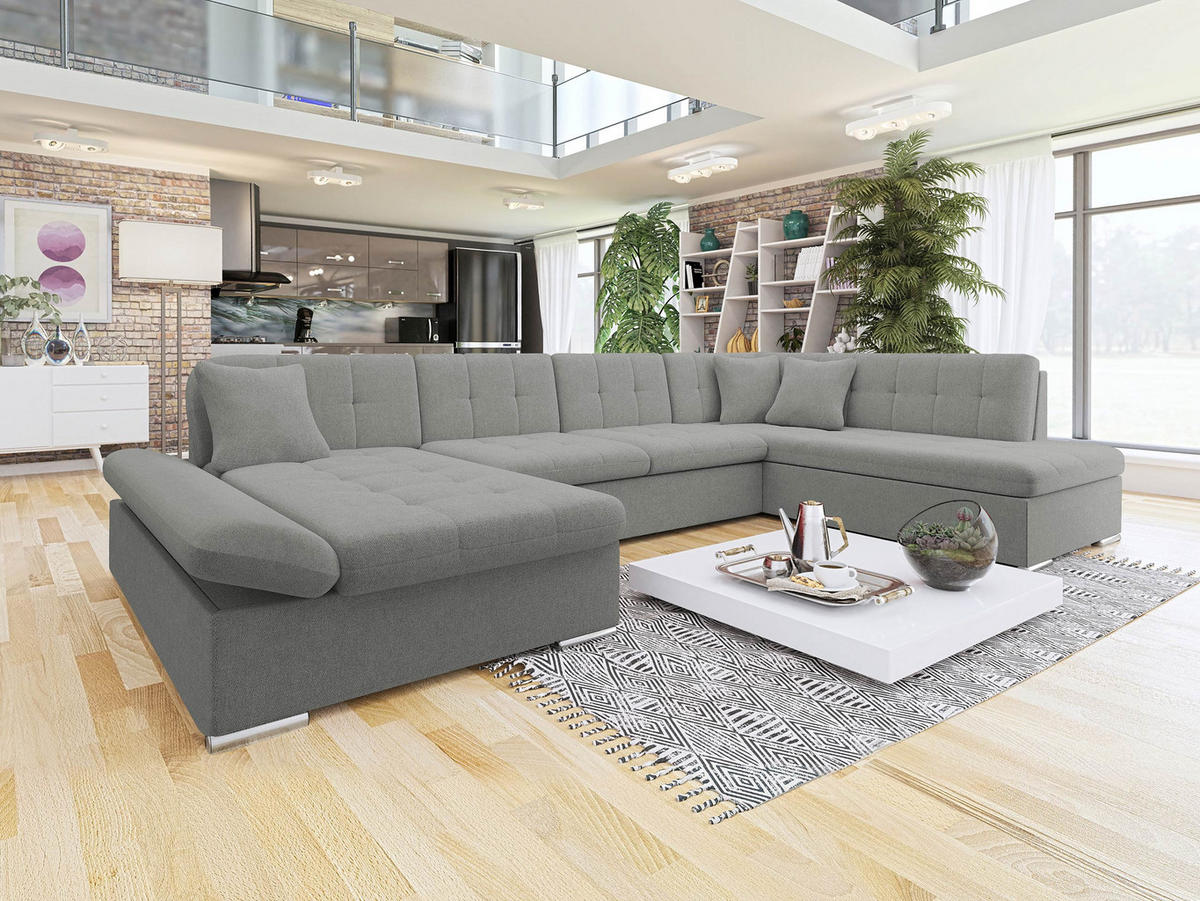 ECKSOFA Bergen, Seite: Links - Silberfarben/Alufarben, Holz/Textil (345/76/205cm) - MIRJAN24