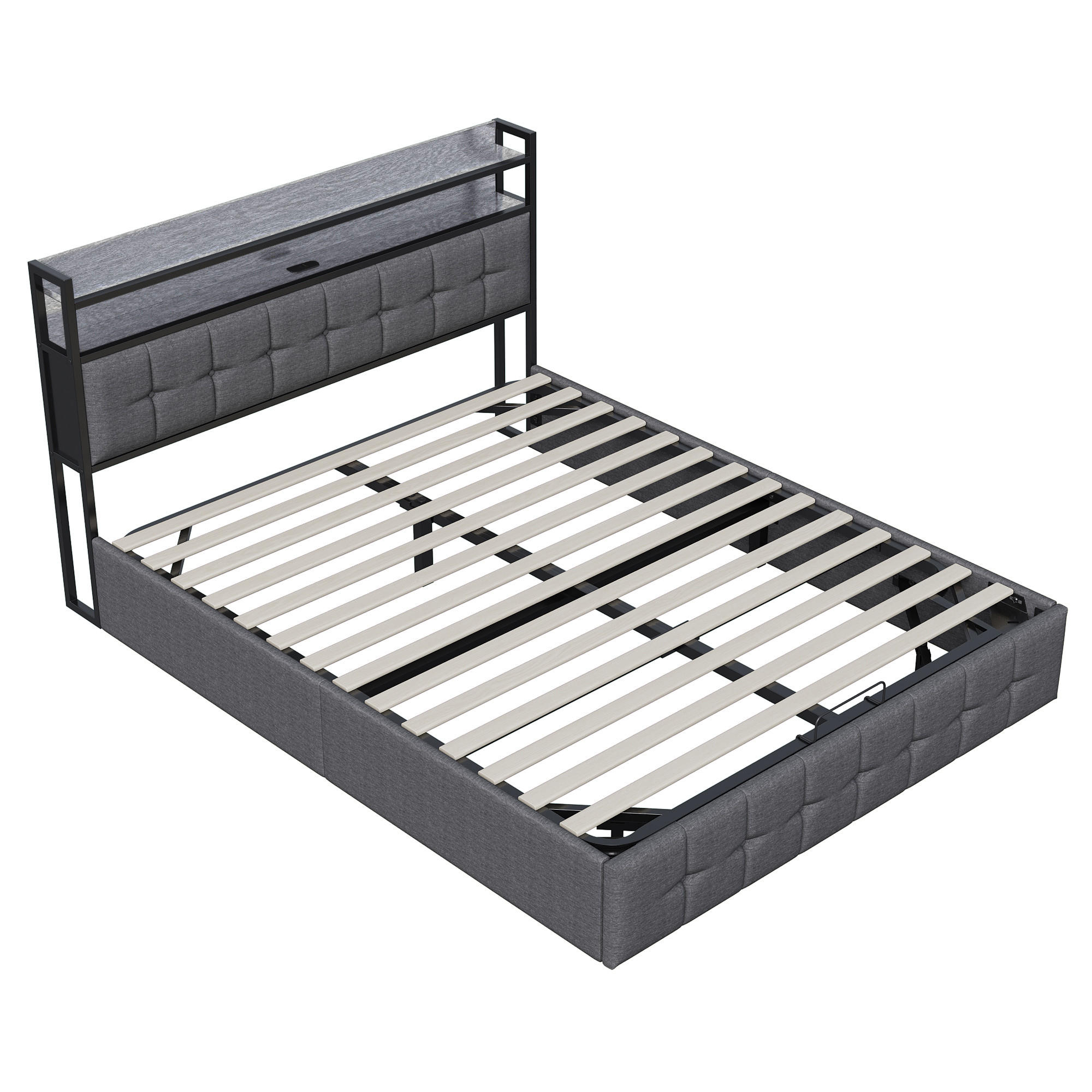 SHOPENTRA ČALOUNĚNÁ postel 140x190 cm šedá LED s USB úložným prostorem